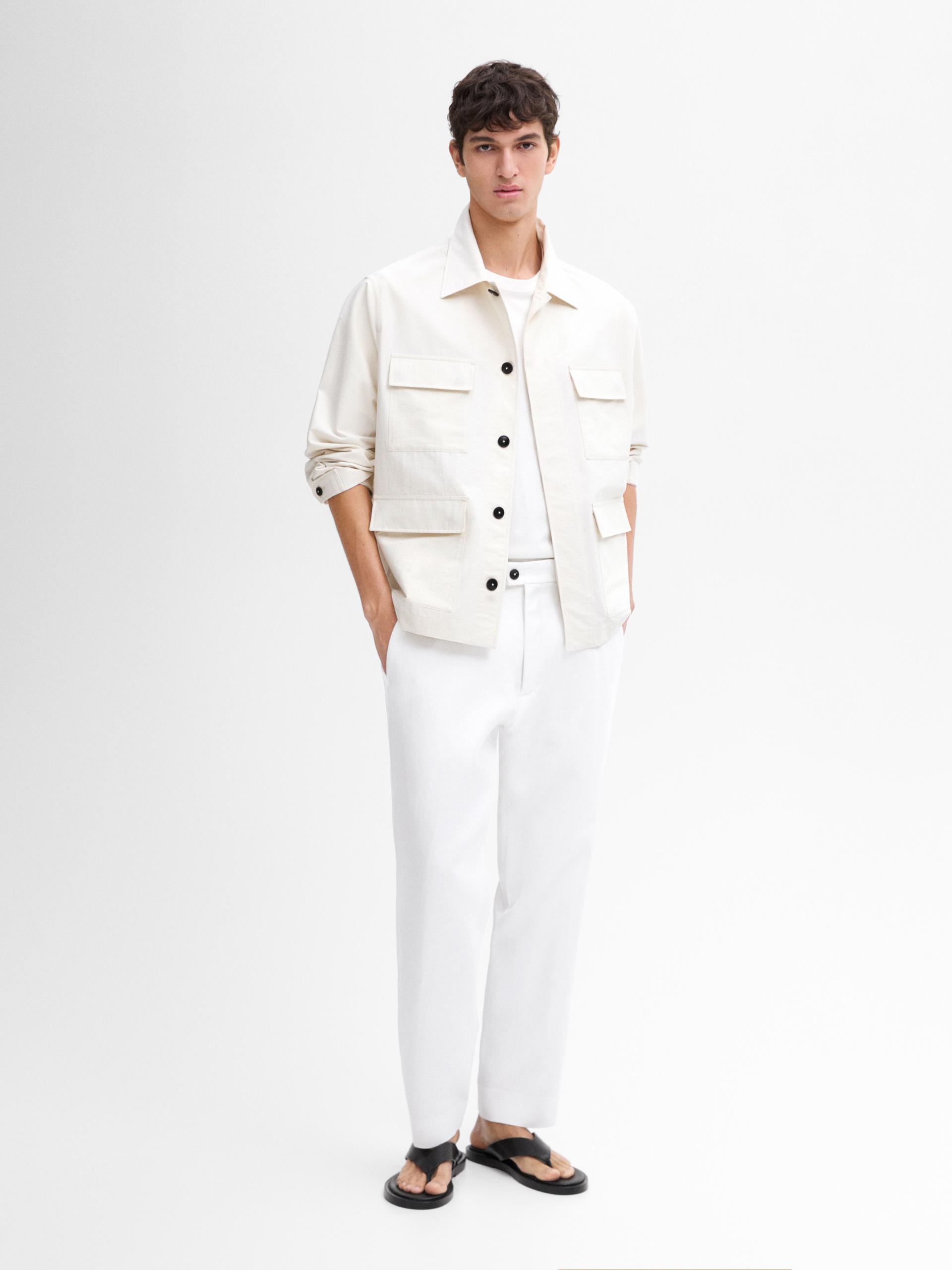 Giacca Con Tasche In Misto Cotone - Ecru - Xl - Massimo Dutti - Maschile