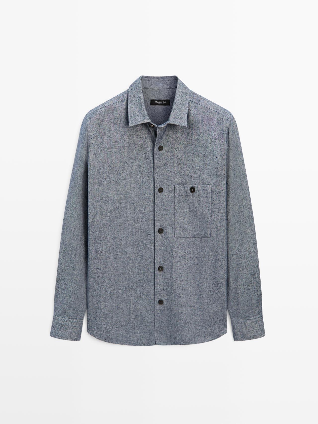 Massimo Dutti - Herre - Meleret Skjortejakke Med Lomme - Blå - M