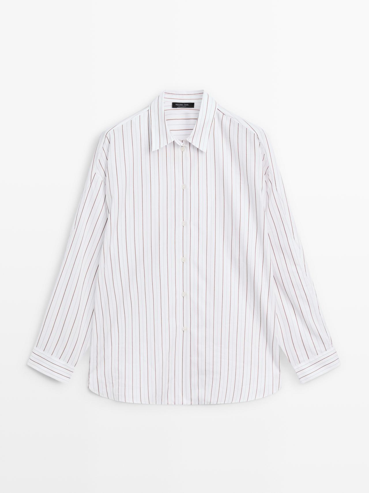Massimo Dutti - Dames - Wijd Gestreept Overhemd - Wit - M