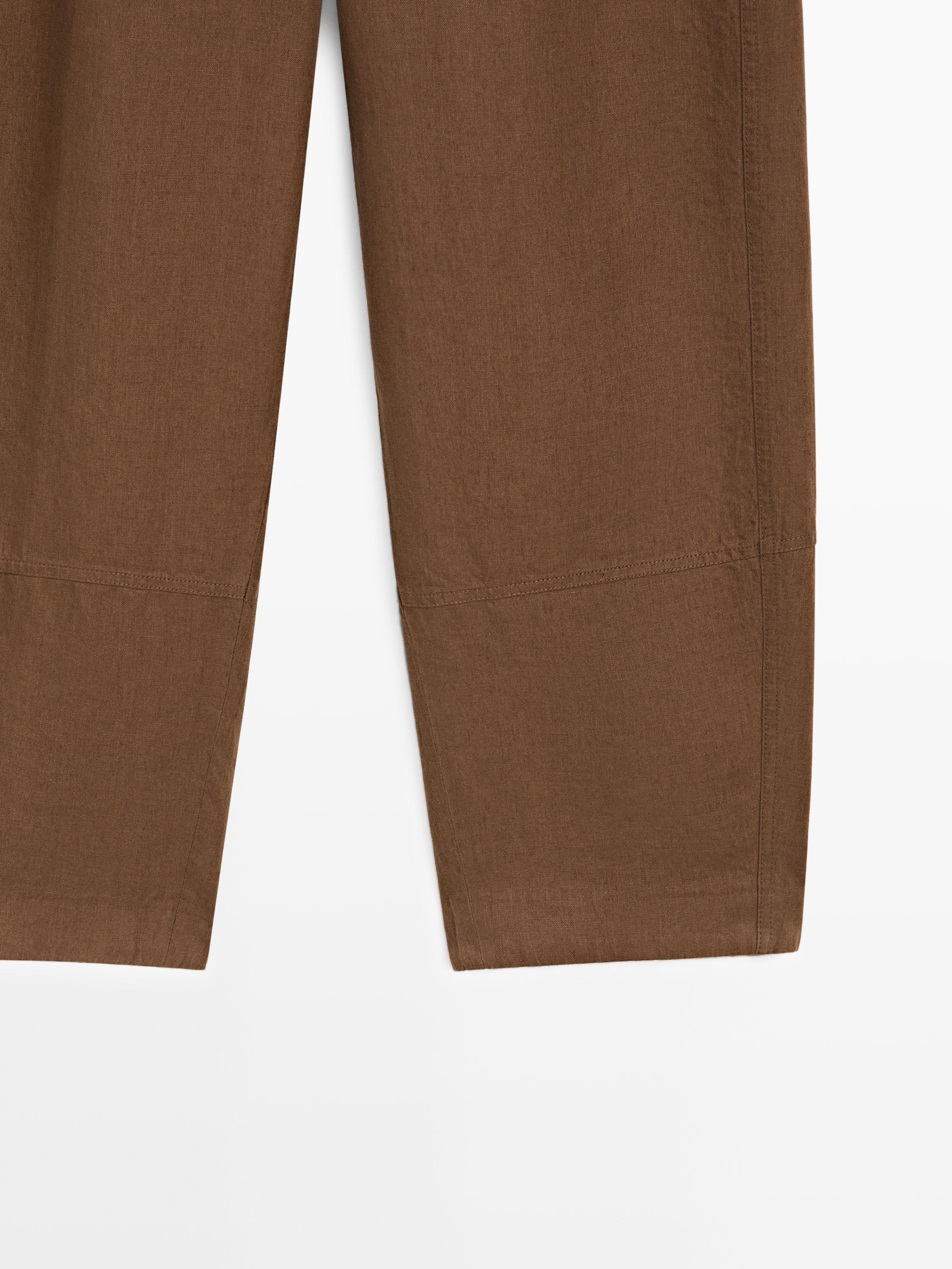 Linen pants with elastic waistband detail — BROWN