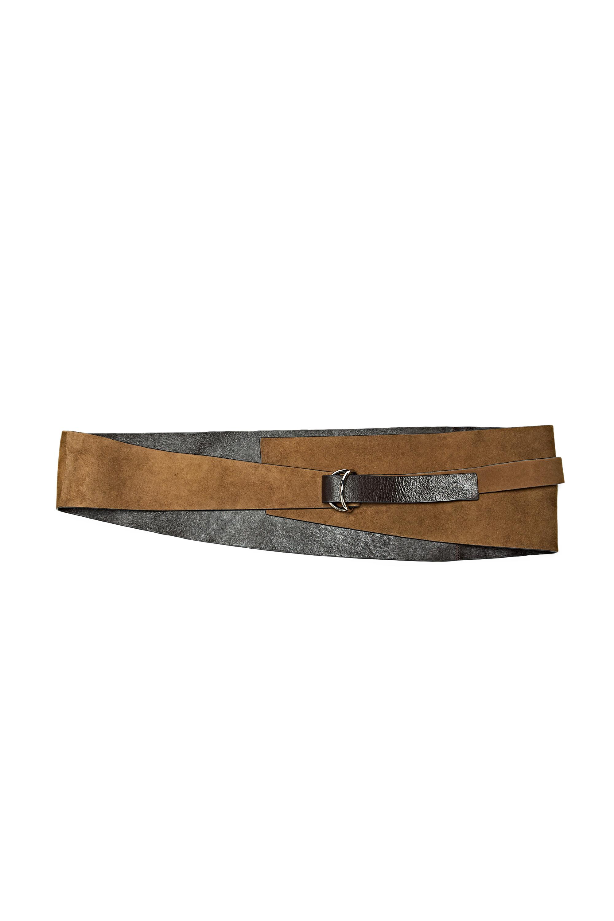 Split leather sash belt — SAND