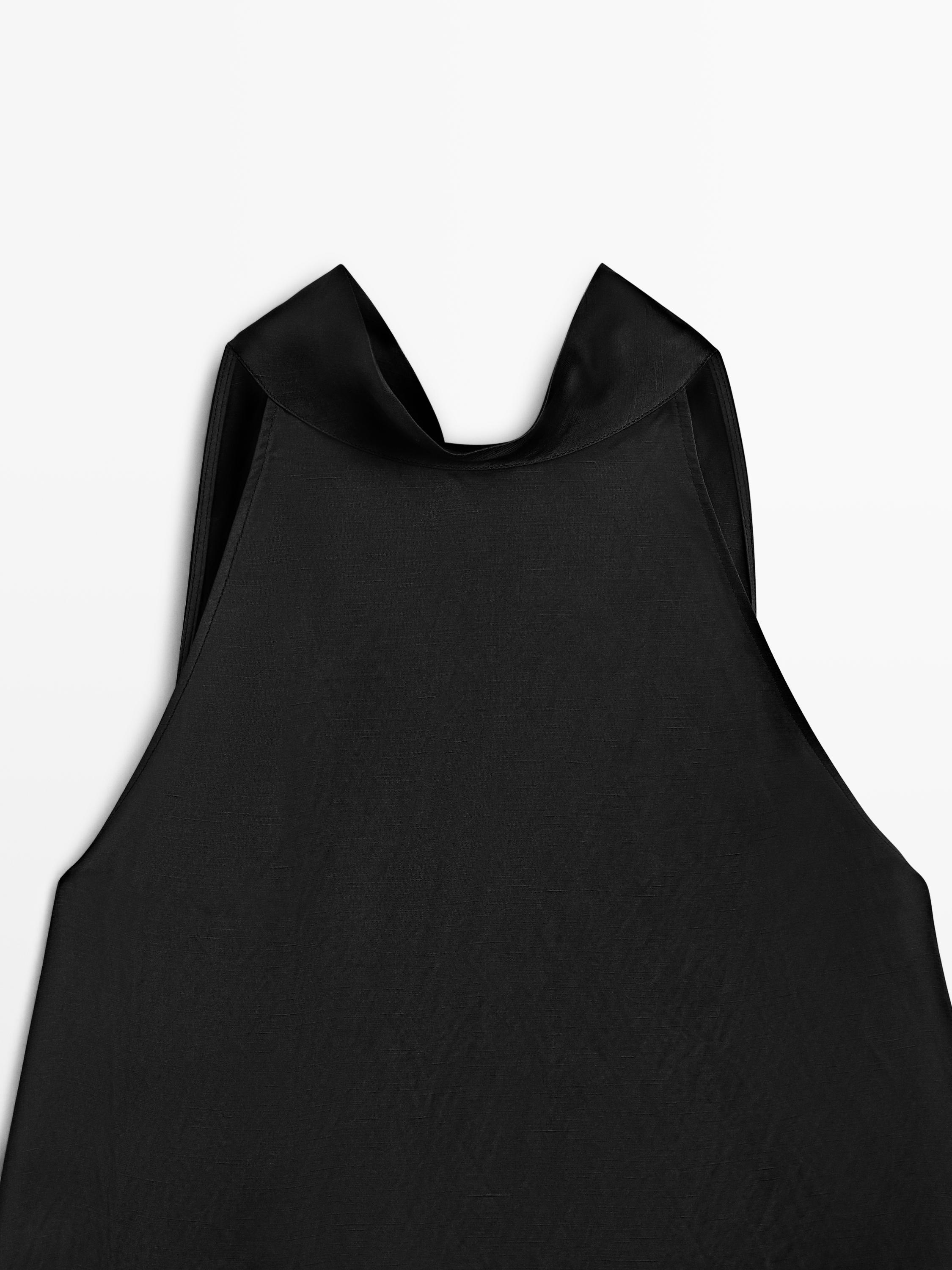 Satin halter top with tie detail — BLACK
