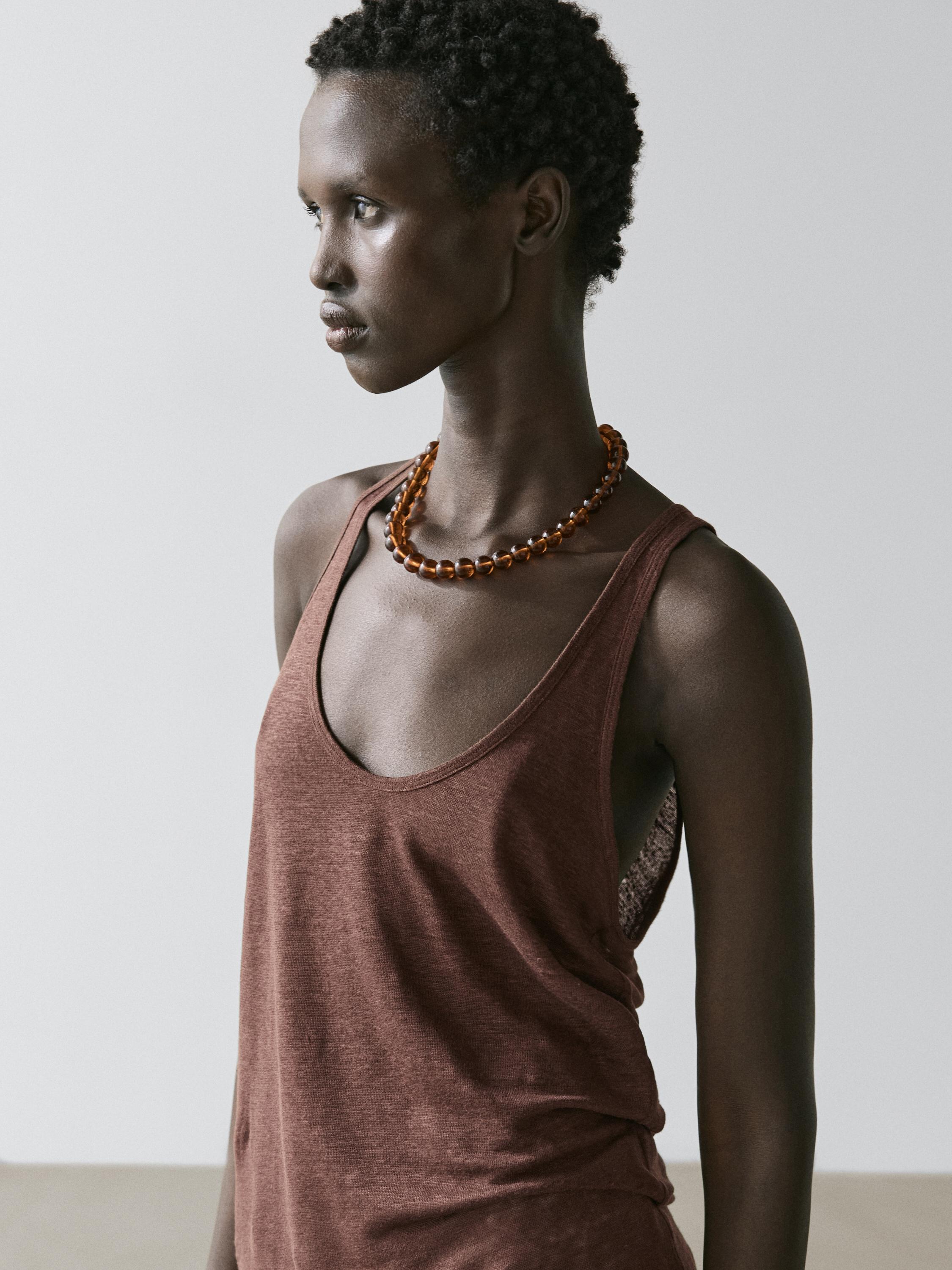 100% linen strappy top — Chocolate