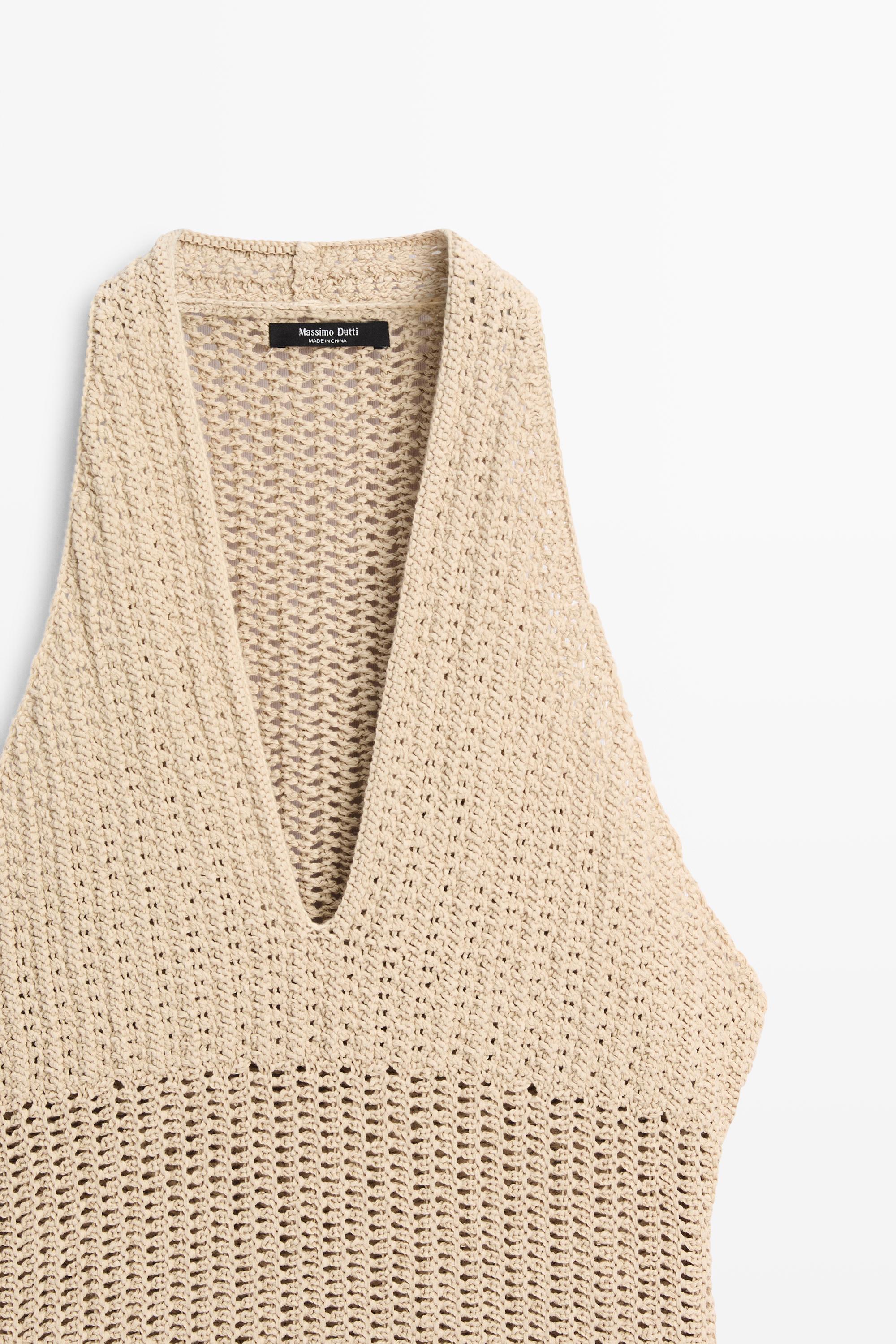 Cotton crochet knit top — BEIGE