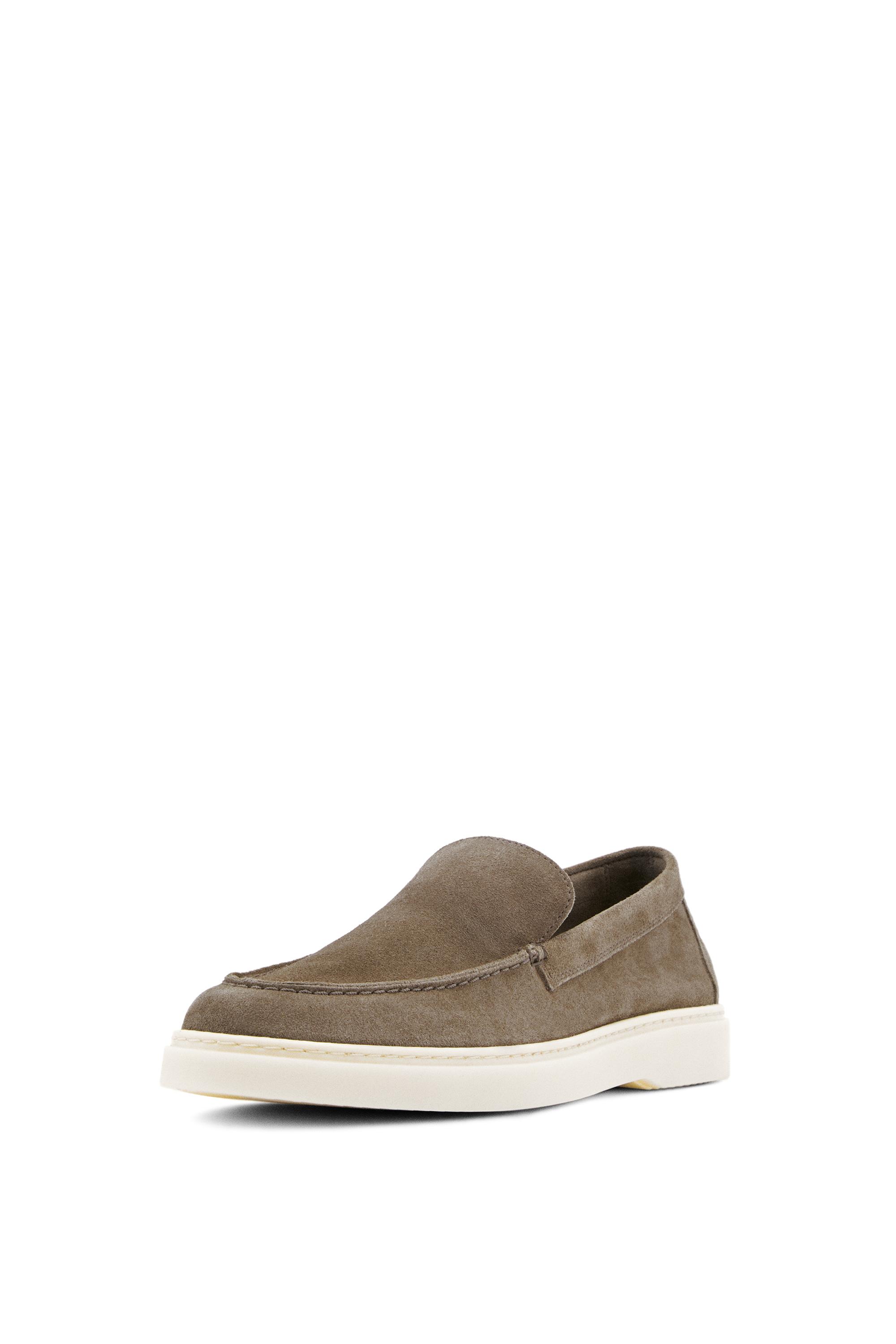 Split suede leather moc toe loafer — MINK