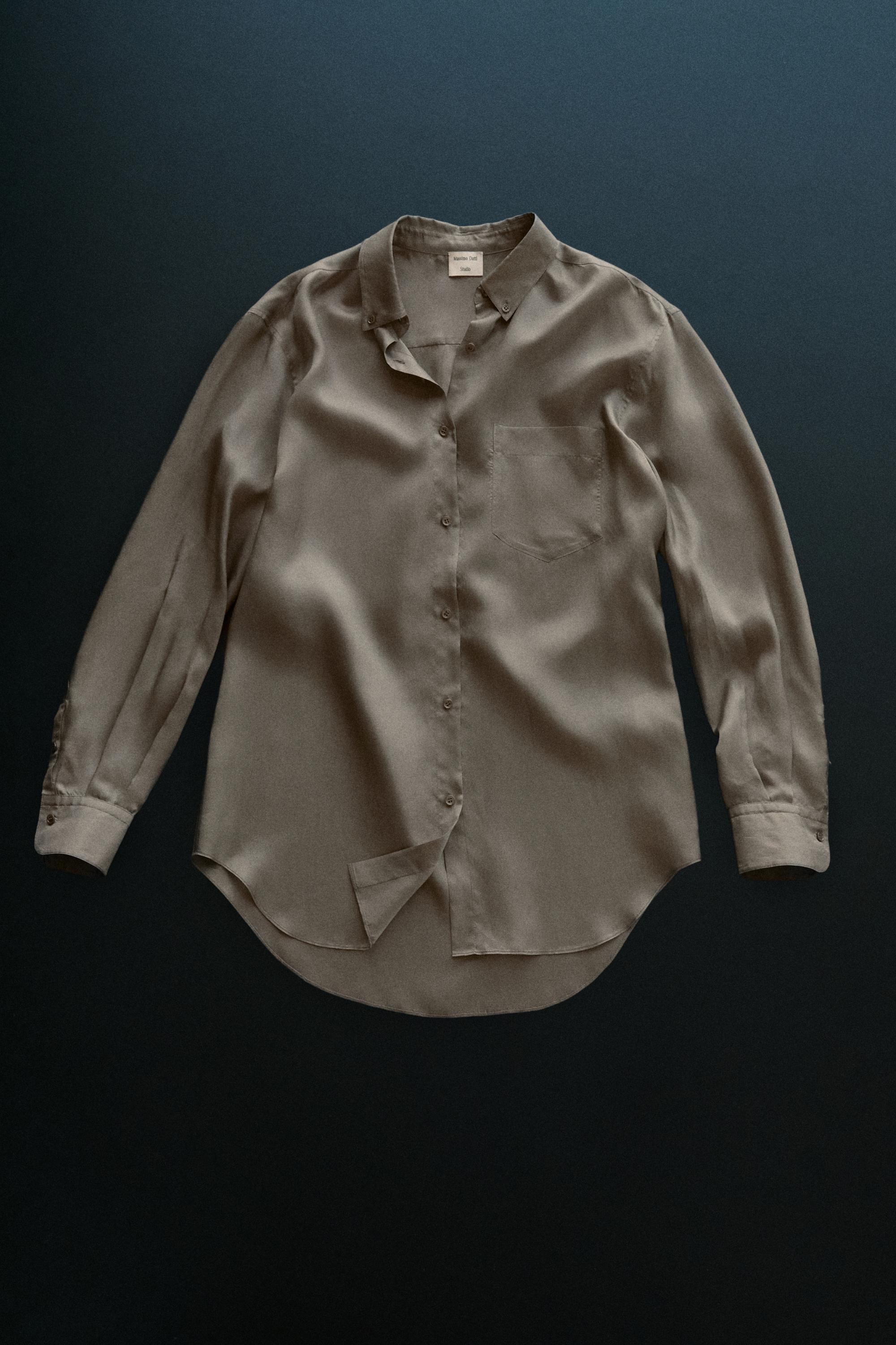Flowing satin shirt with pocket - STUDIO — STONE