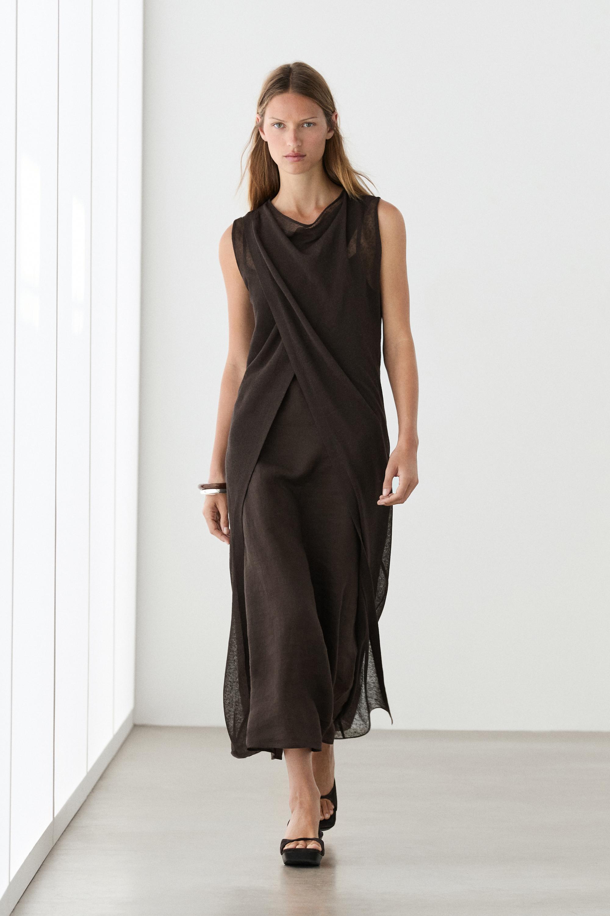 Linen blend crossover dress