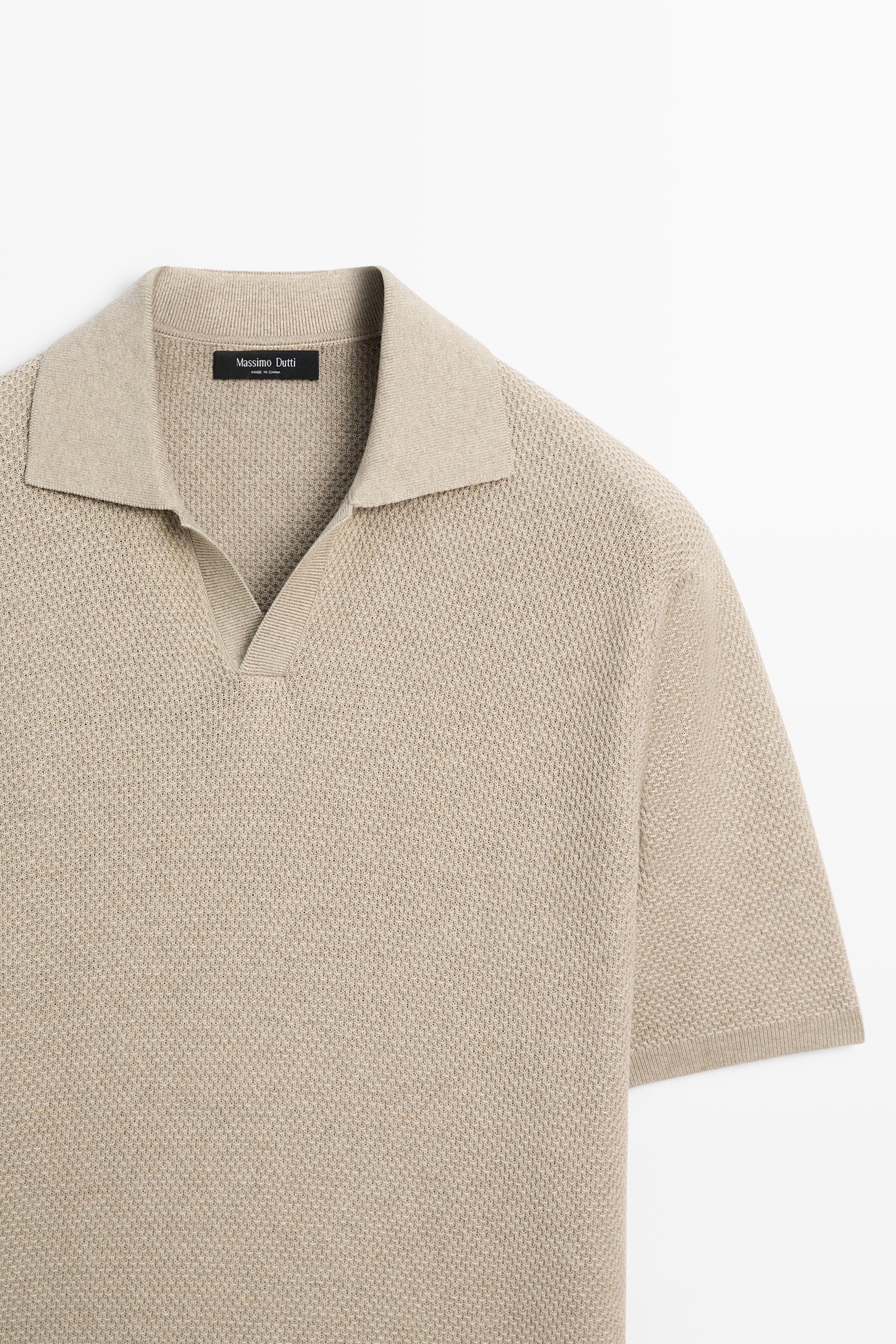 Cotton blend knit V-neck polo shirt — Washed