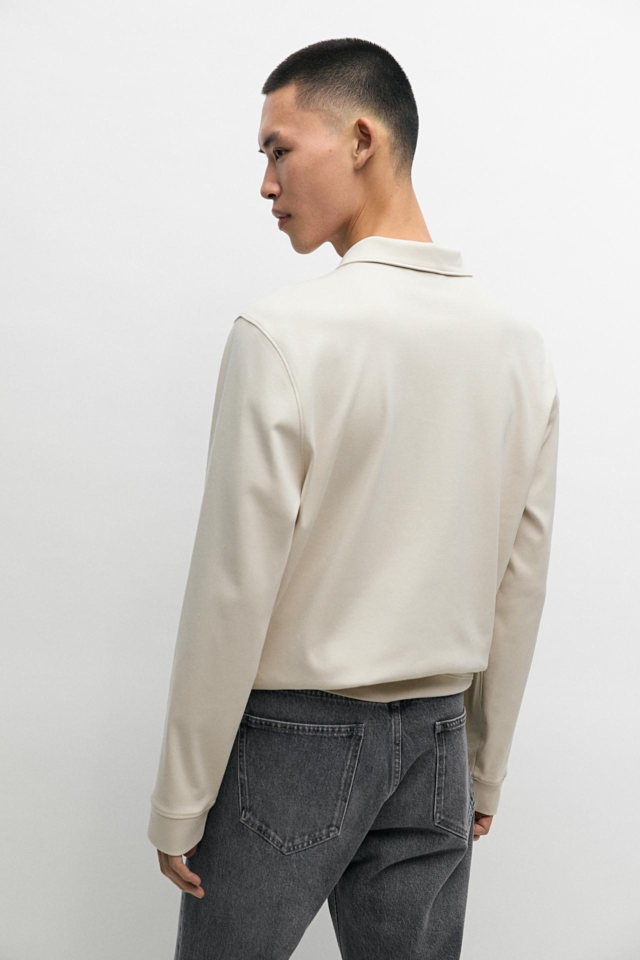 Long sleeve zip detail polo — ICE