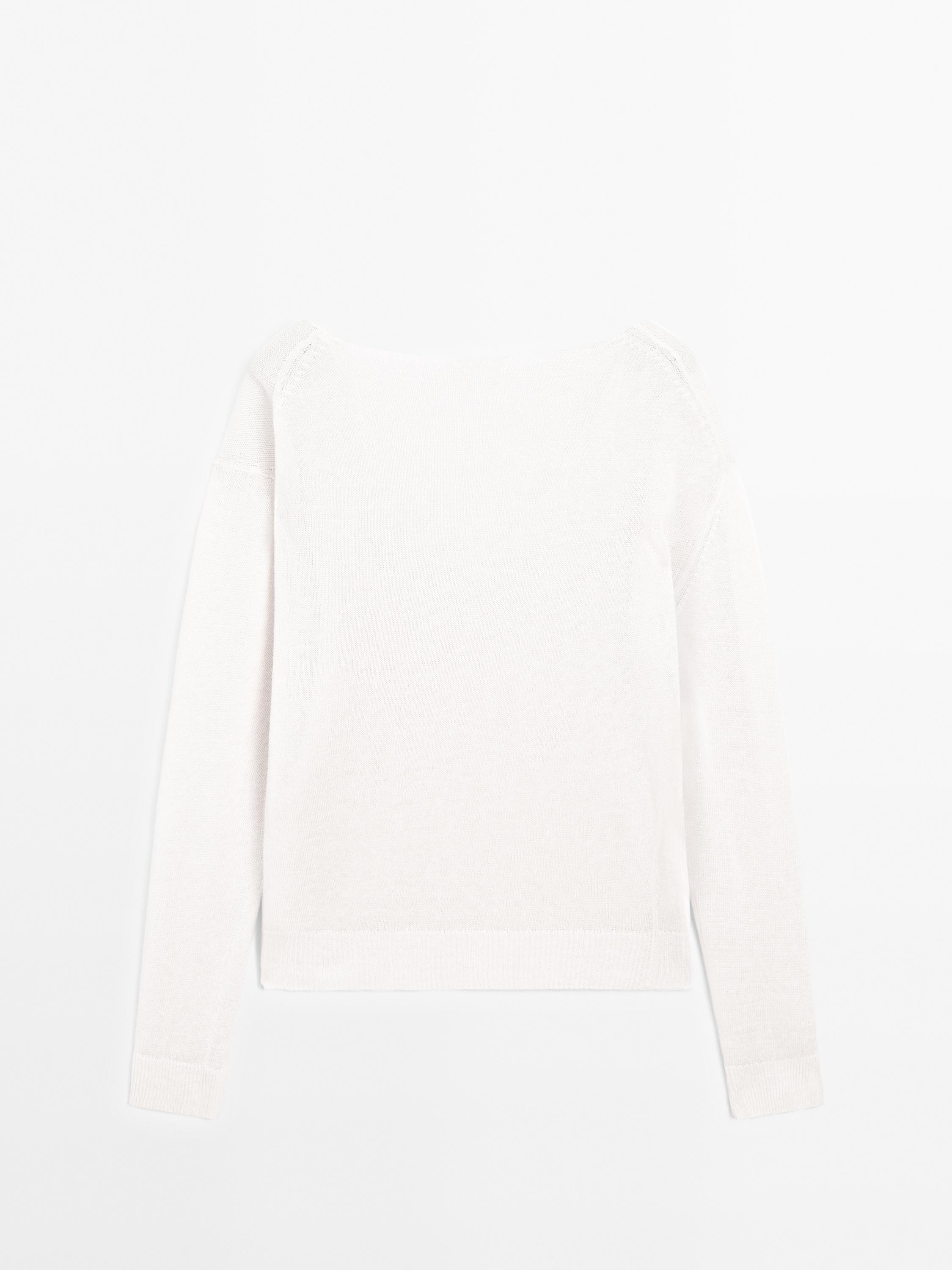 100% linen knit V-neck sweater