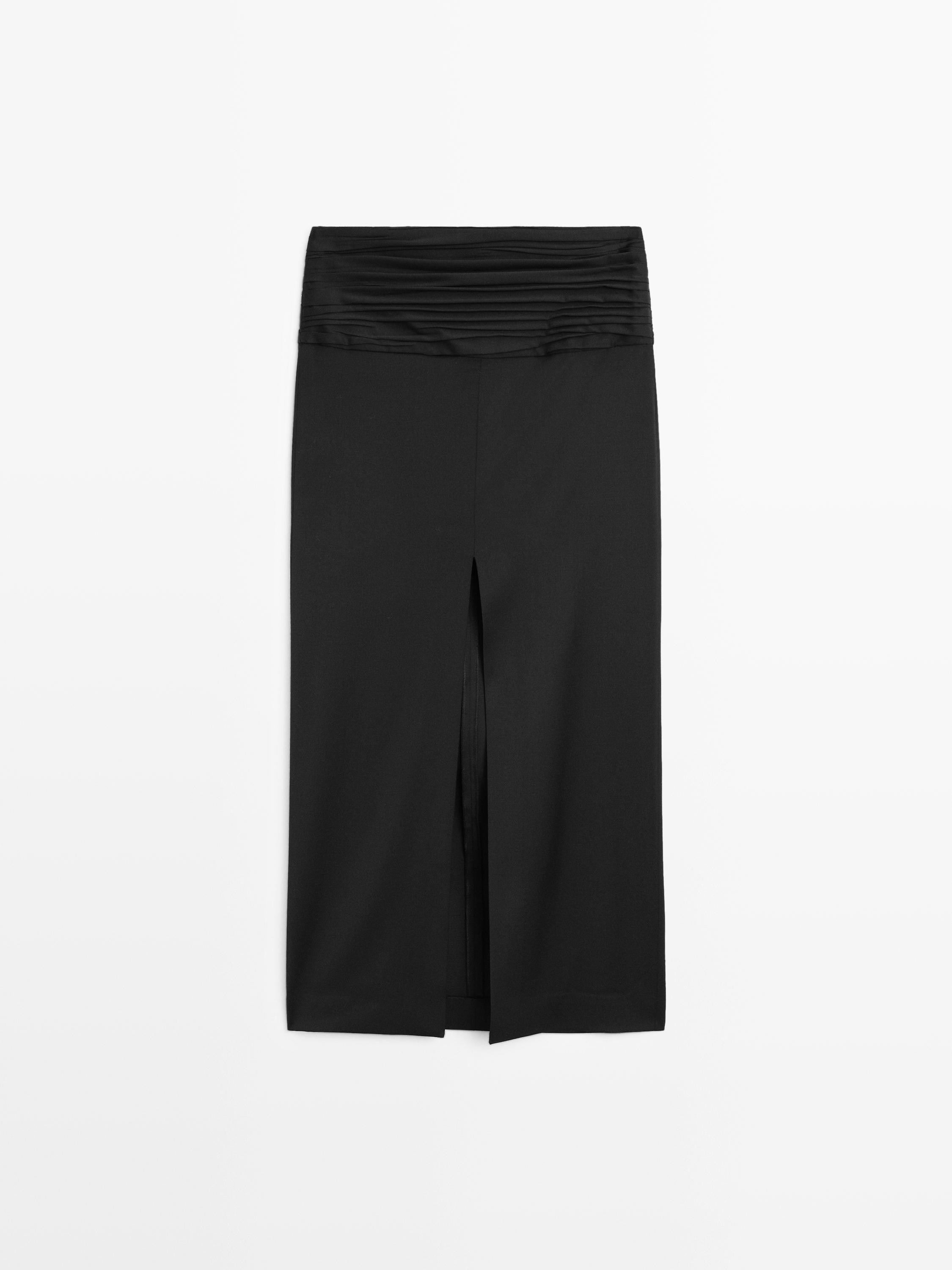 Straight midi skirt with gathered sash - STUDIO — BLACK
