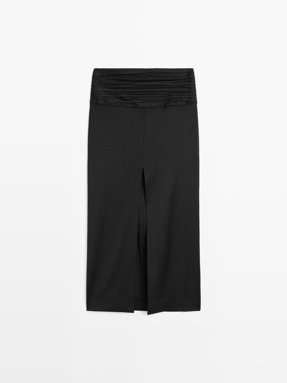 Straight midi skirt with gathered sash - STUDIO