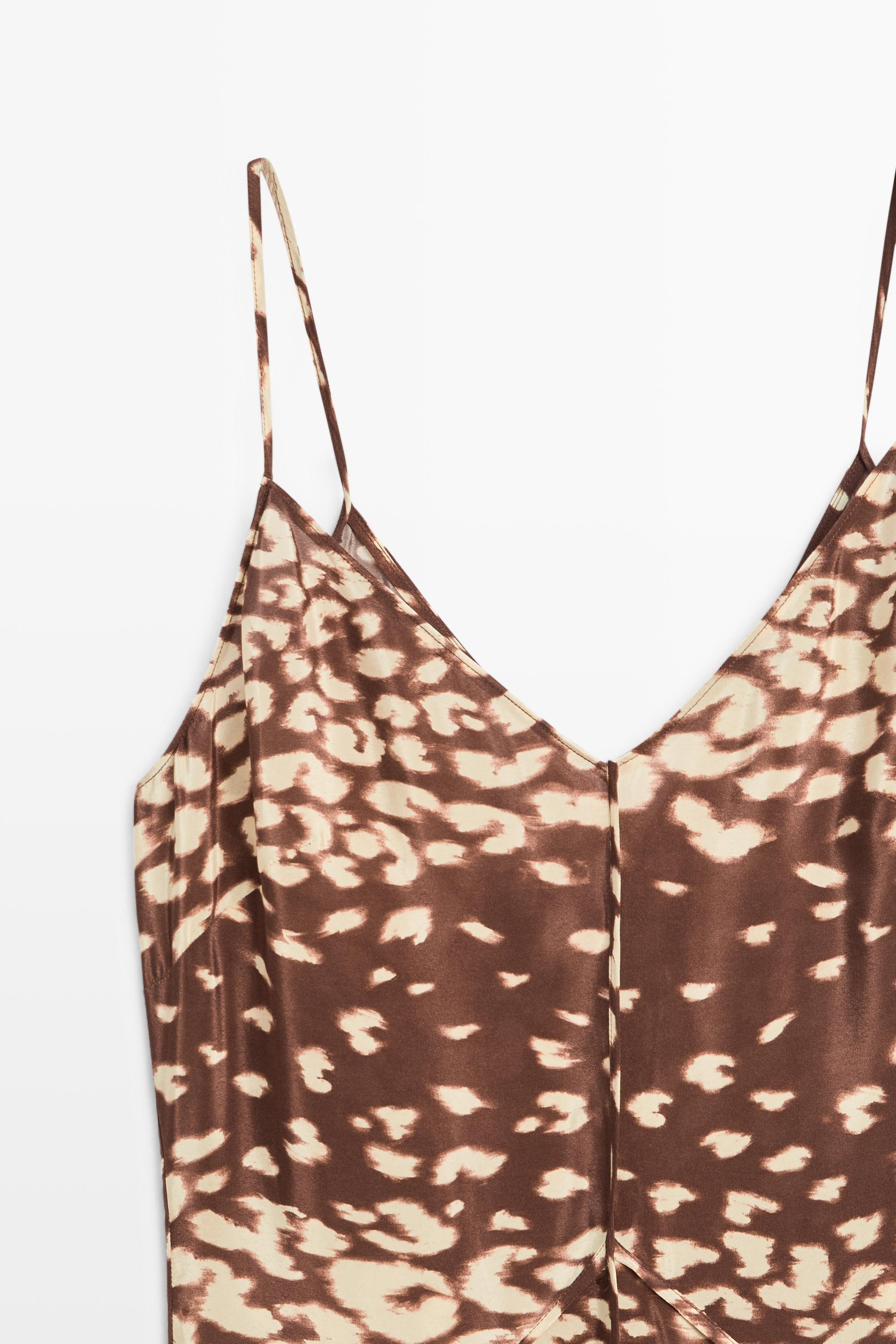 Flowing animal print midi dress — BROWN