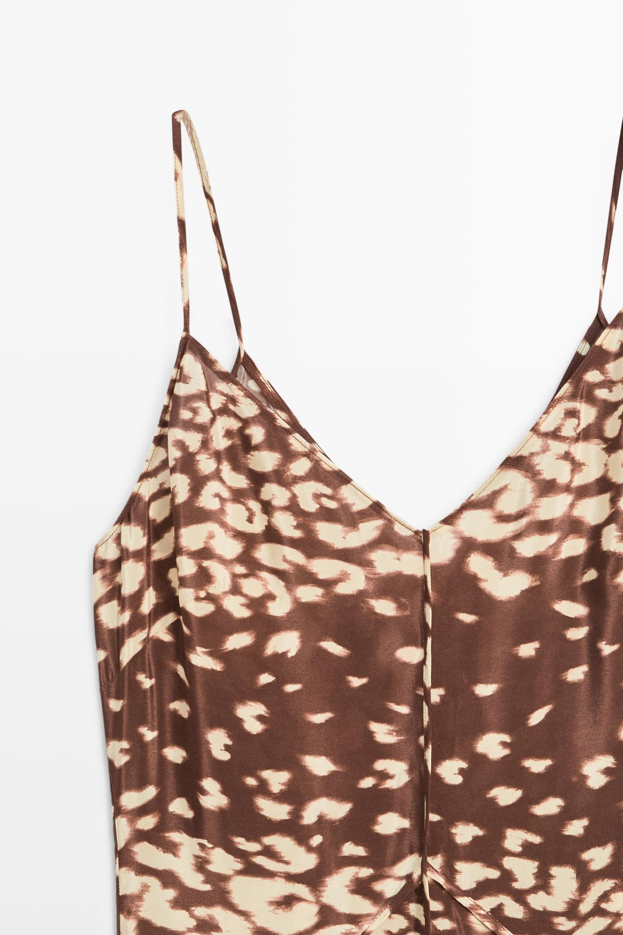 Flowing animal print midi dress — BROWN