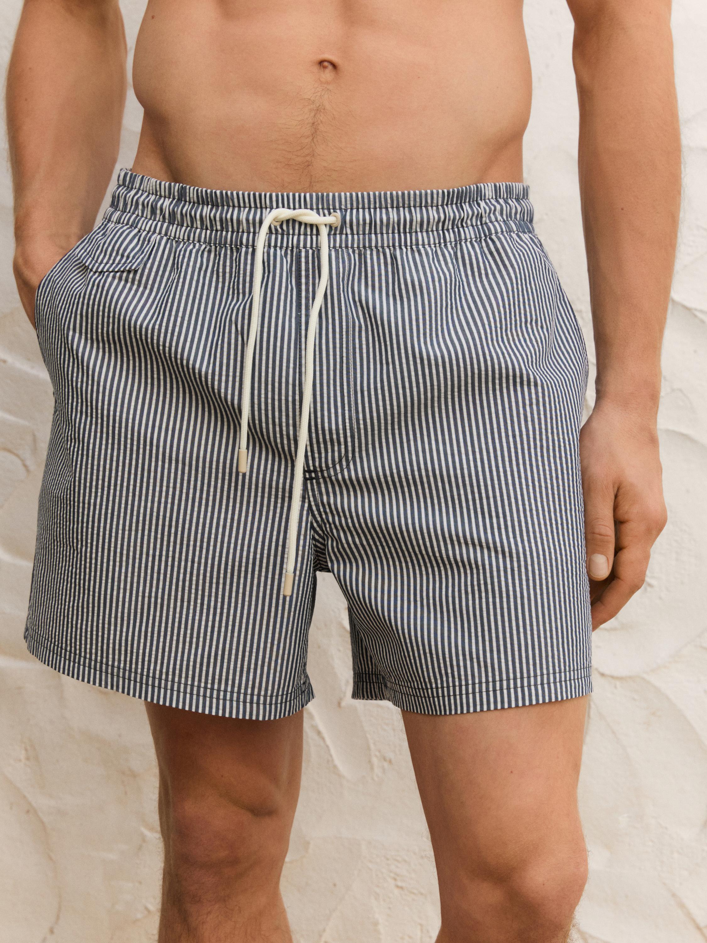 Striped seersucker swimming trunks