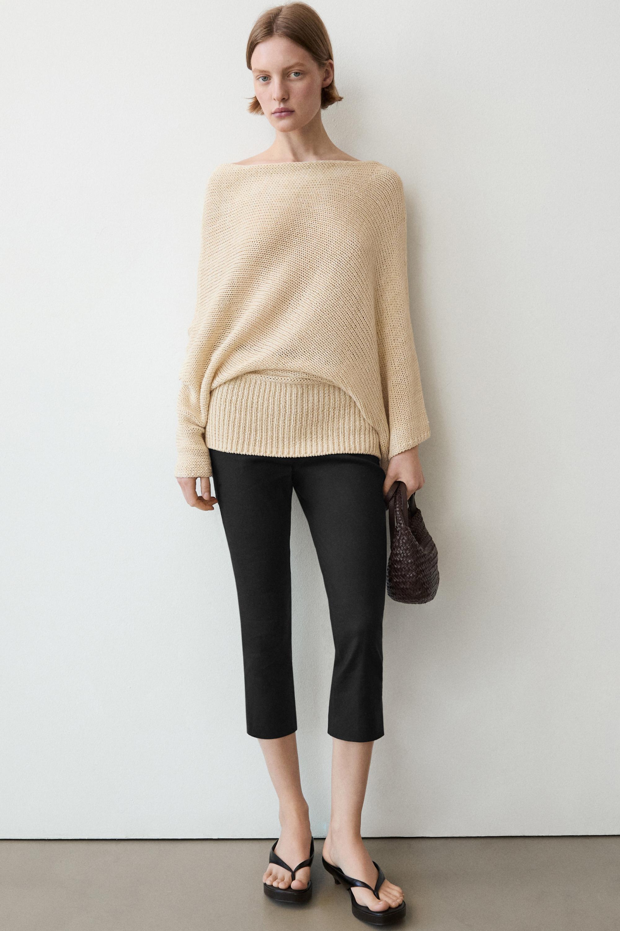 Oversize asymmetric cotton and linen sweater — Vanilla