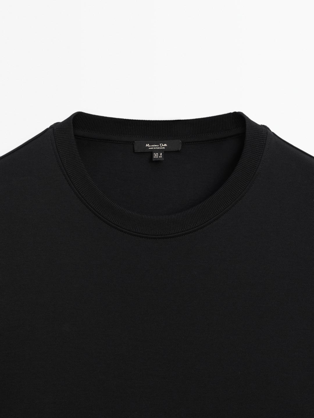100% cotton interlock long sleeve T-shirt — BLACK