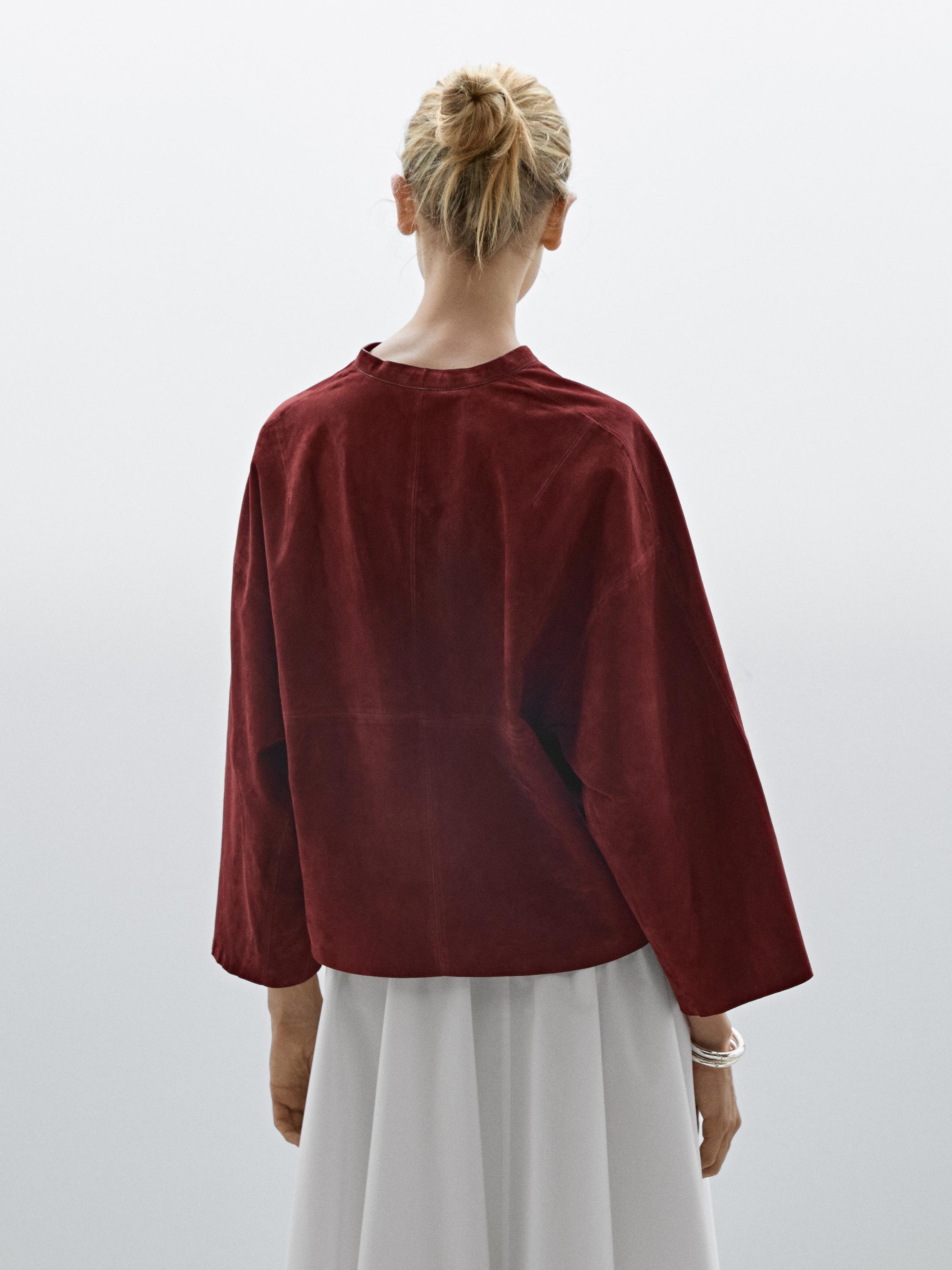 Loose-fitting suede leather shirt