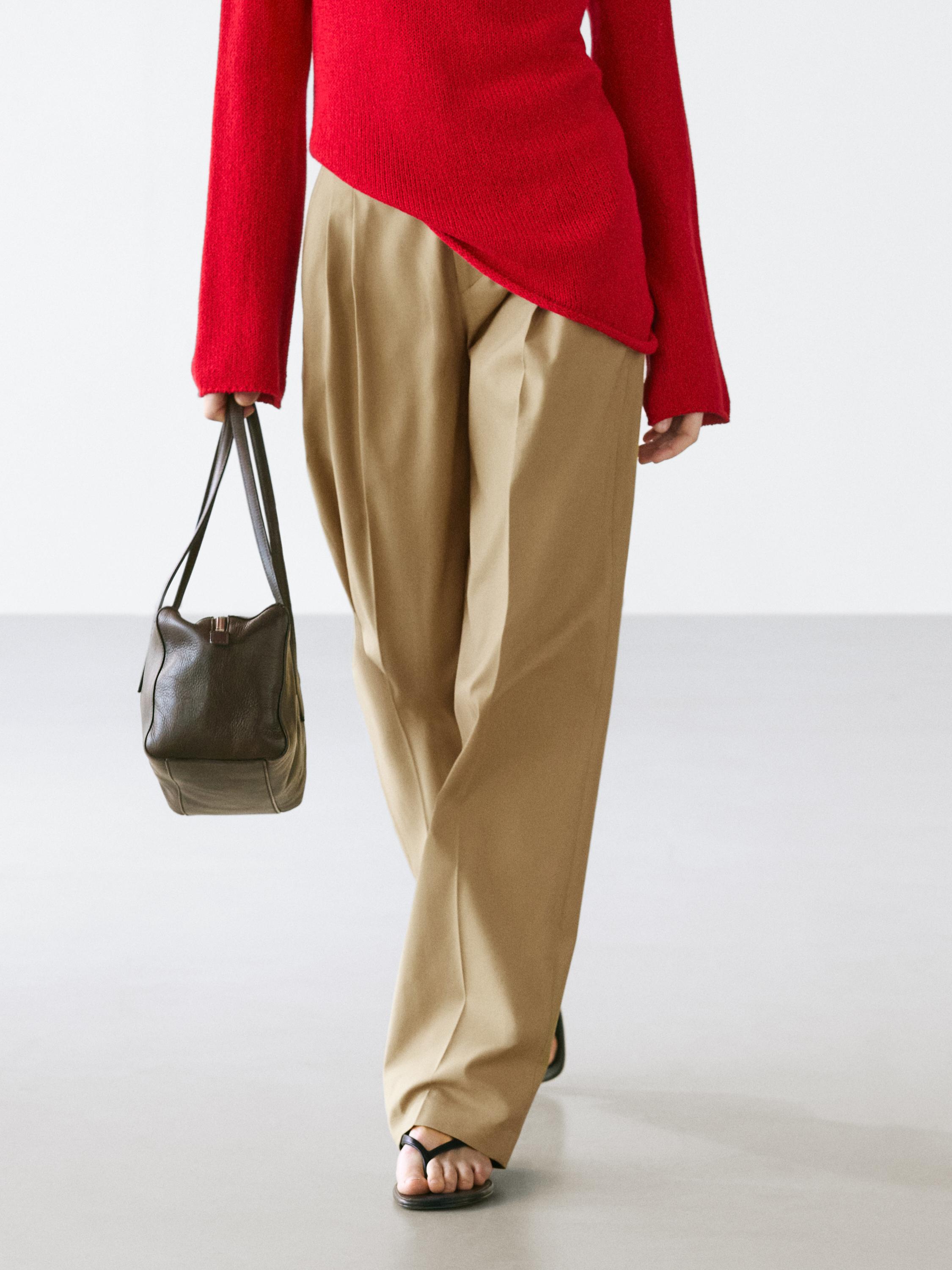 Straight fit pants with pleated details — SAND BROWN