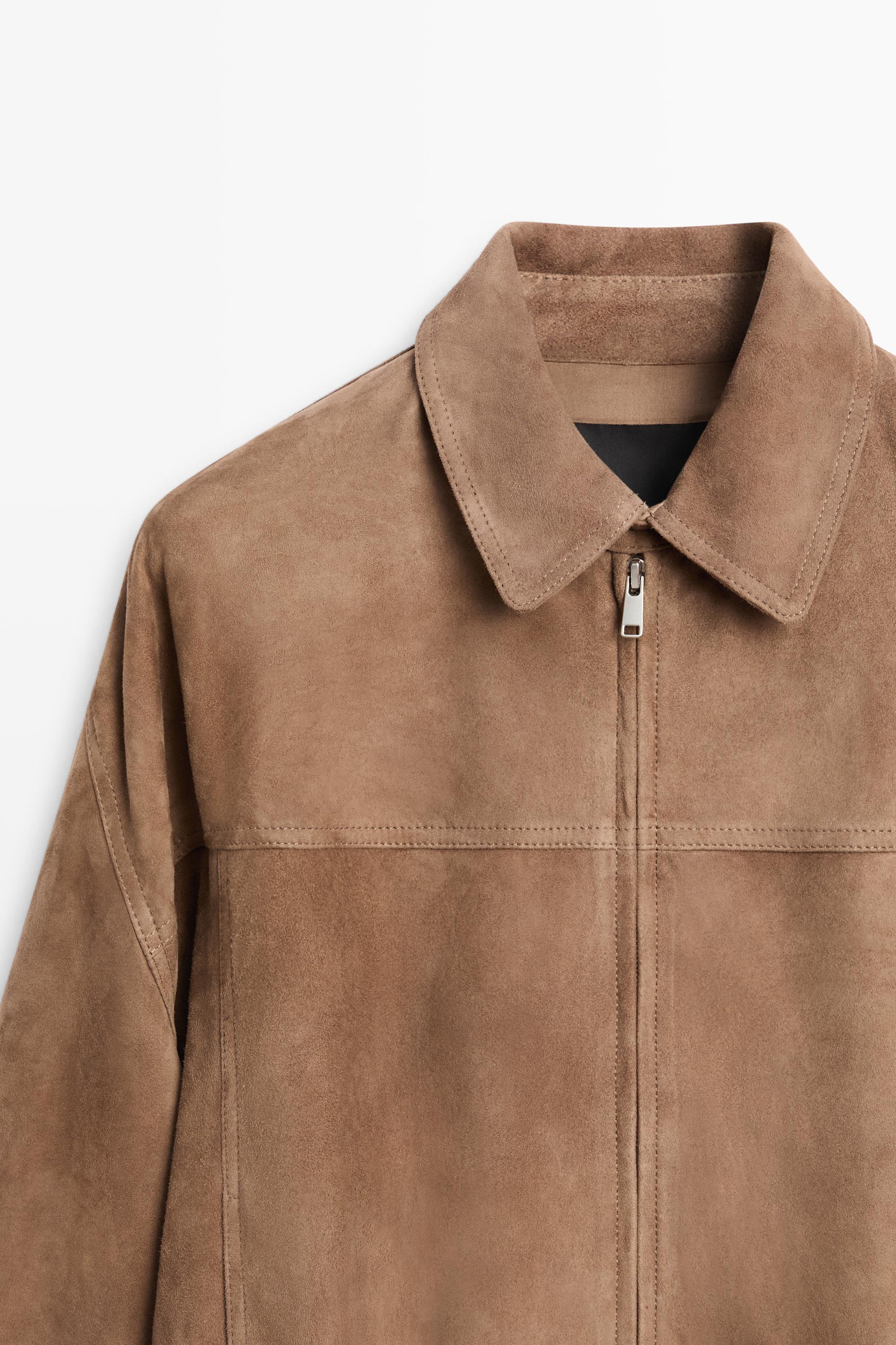 Suede bomber jacket — TAUPE GREY