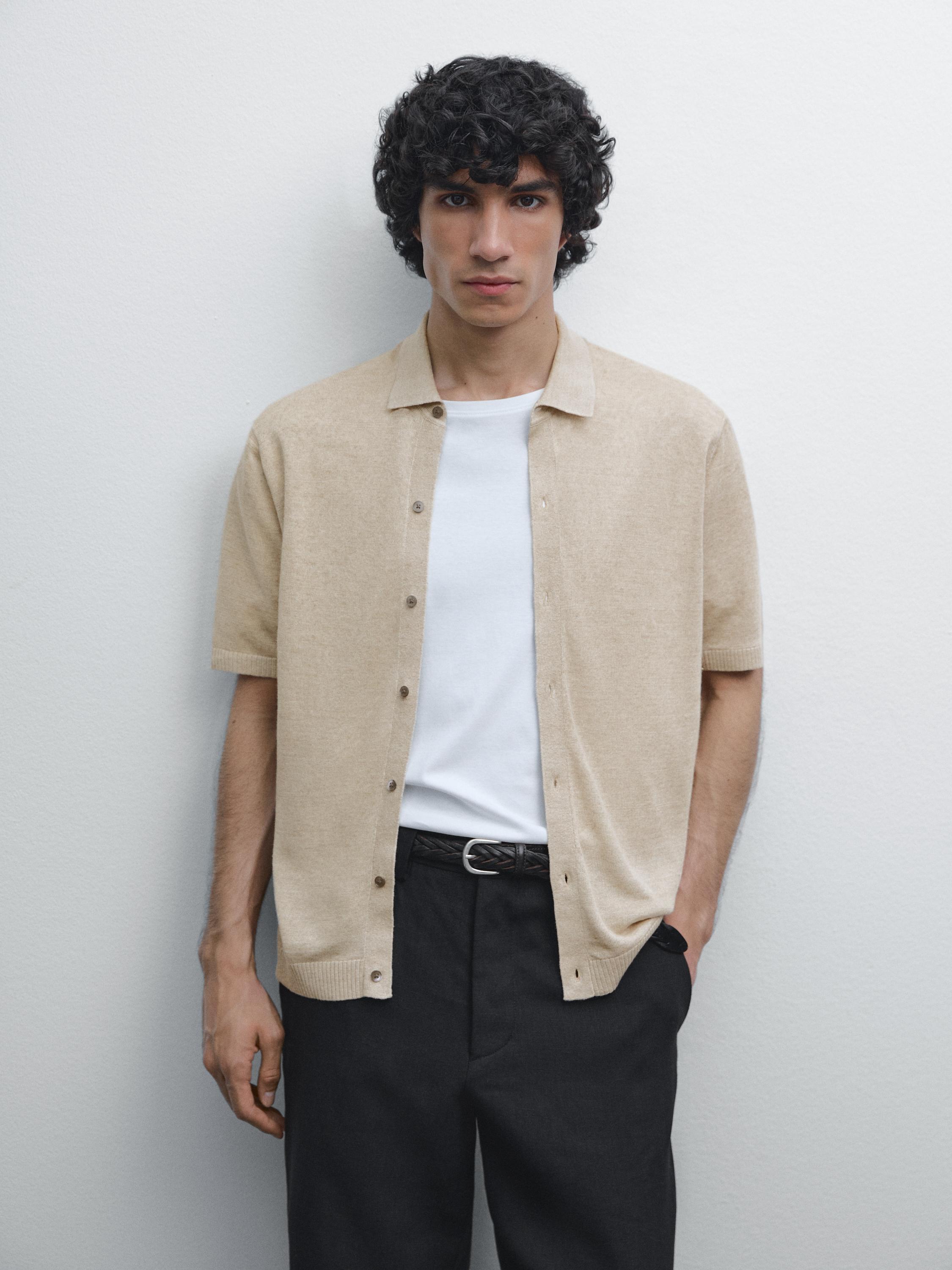 Cardigan en lin à col polo