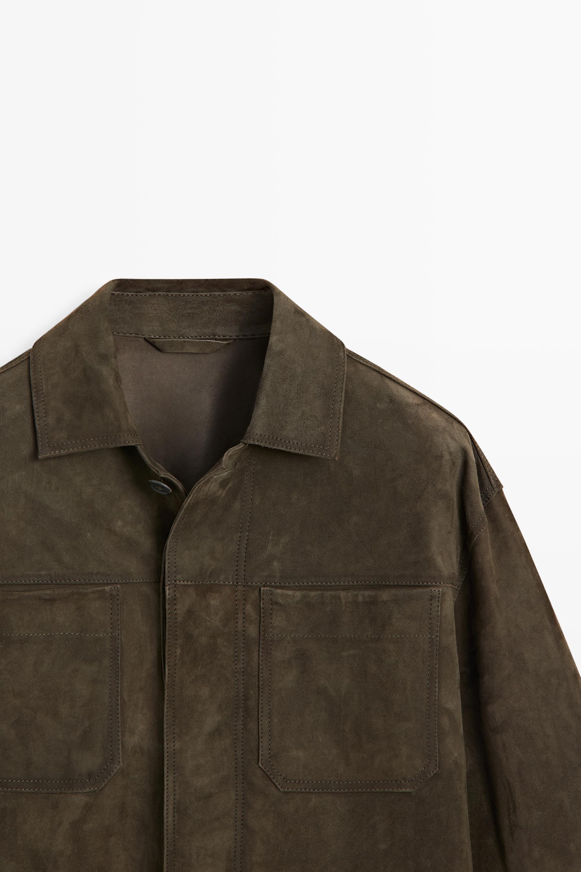 Massimo Dutti Süet deri relaxed fit ceket görsel 4