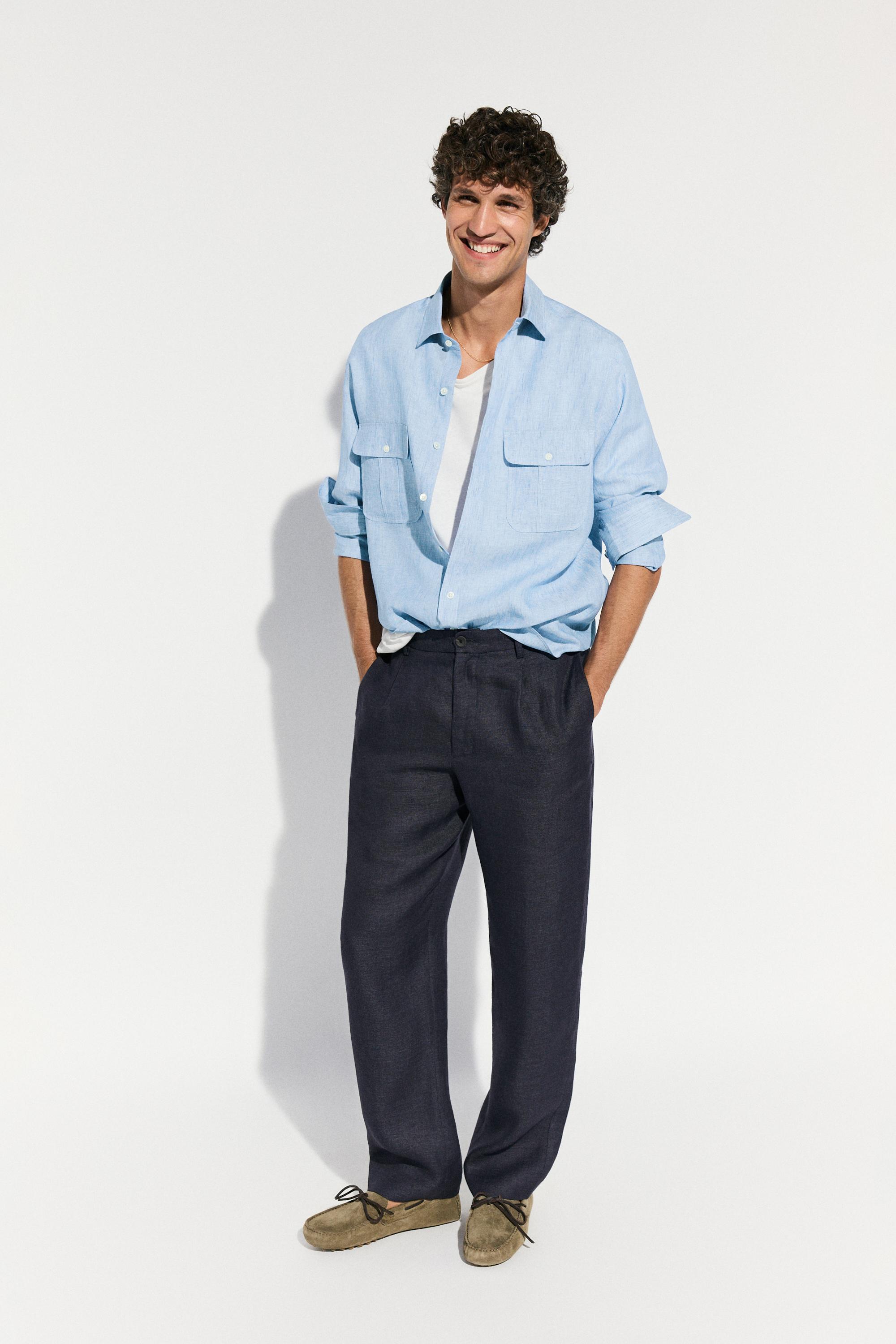 100% Linen Regular Fit Shirt — BLUE