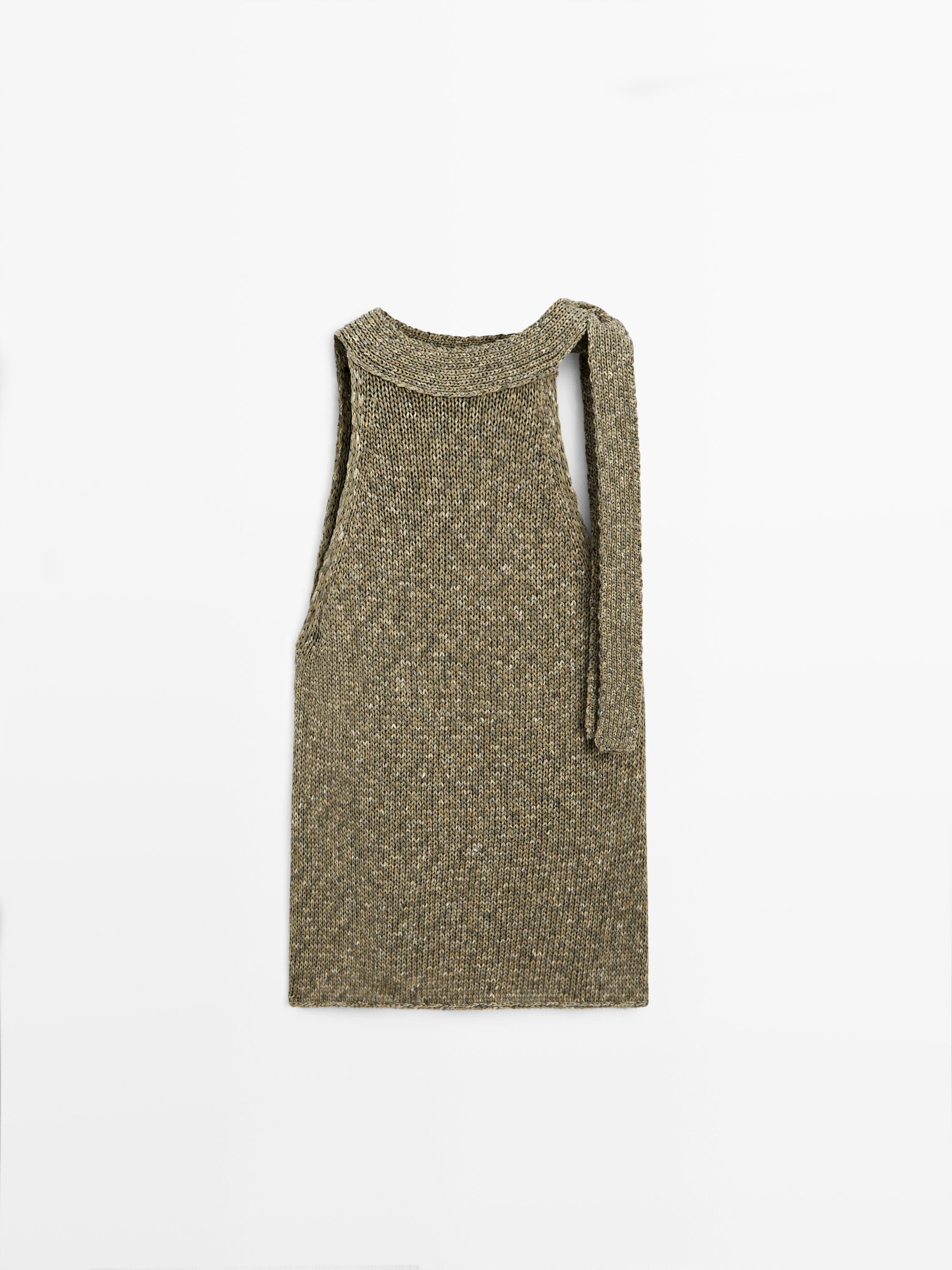 Halterneck-top i 100 % bomuld med bindedetalje