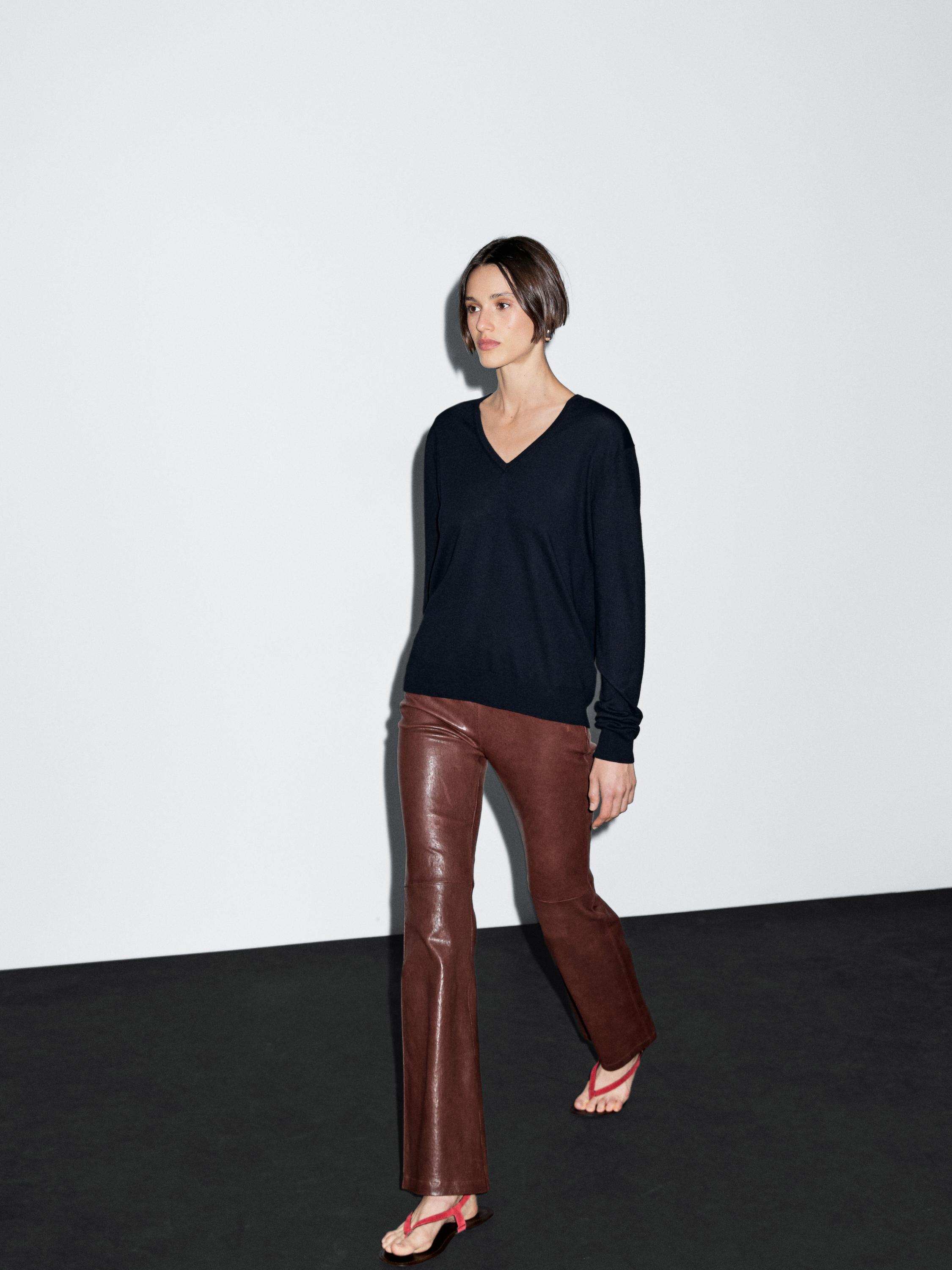 Wool blend V-neck knit sweater