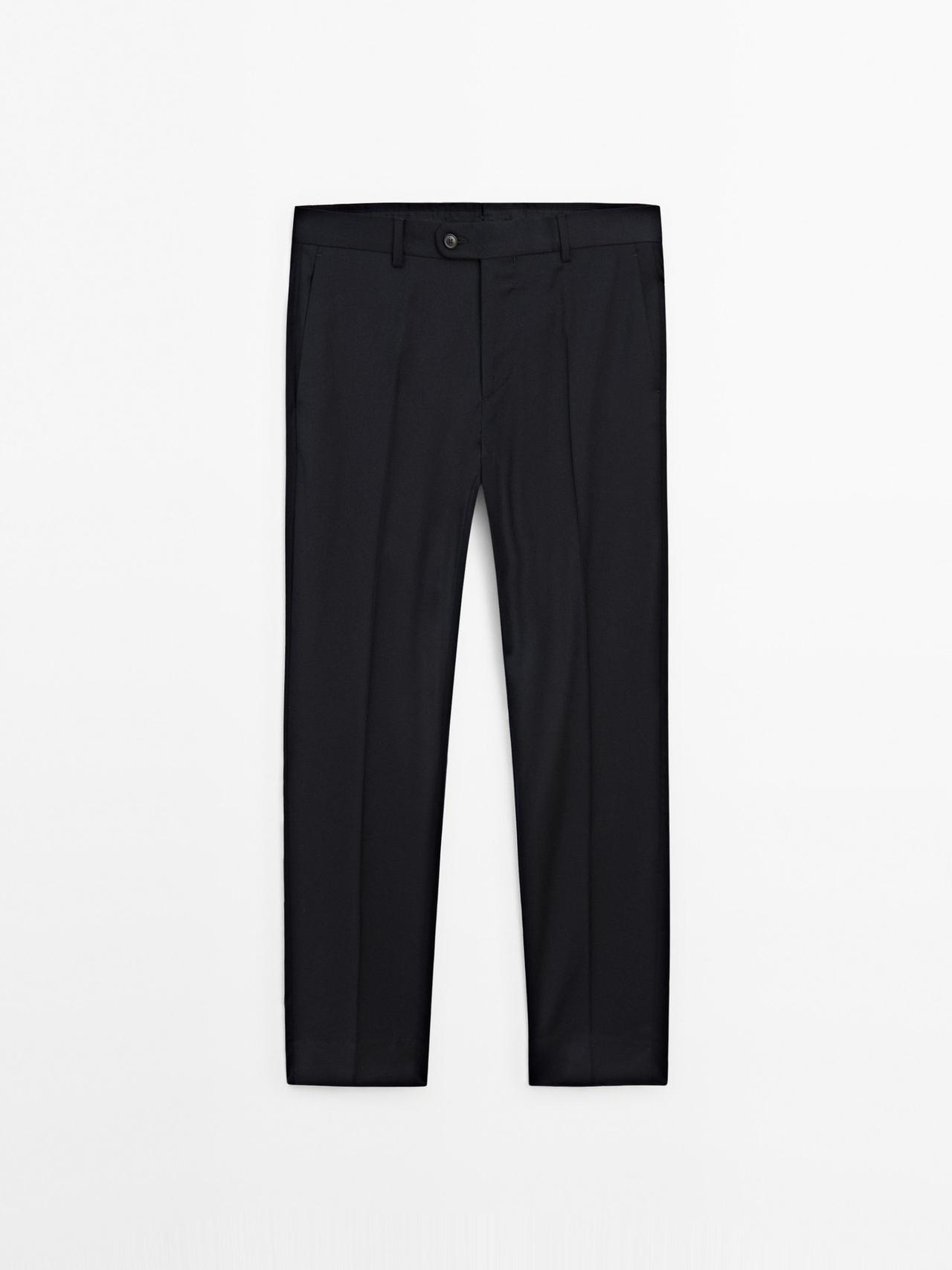 Massimo Dutti - Herre - Habitbukser I Ensfarvet Uld - Marineblå - 40