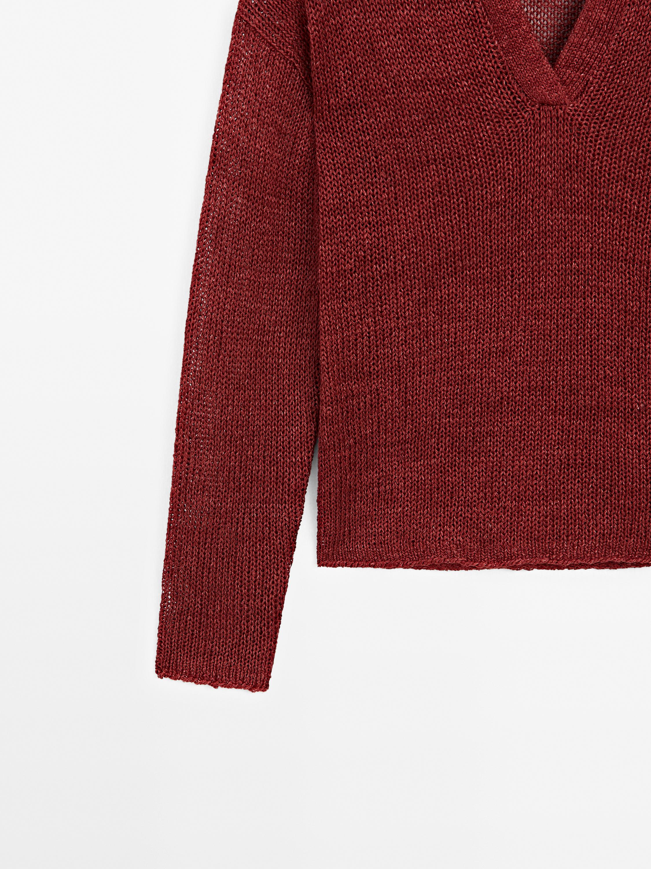 100% linen knit polo collar sweater
