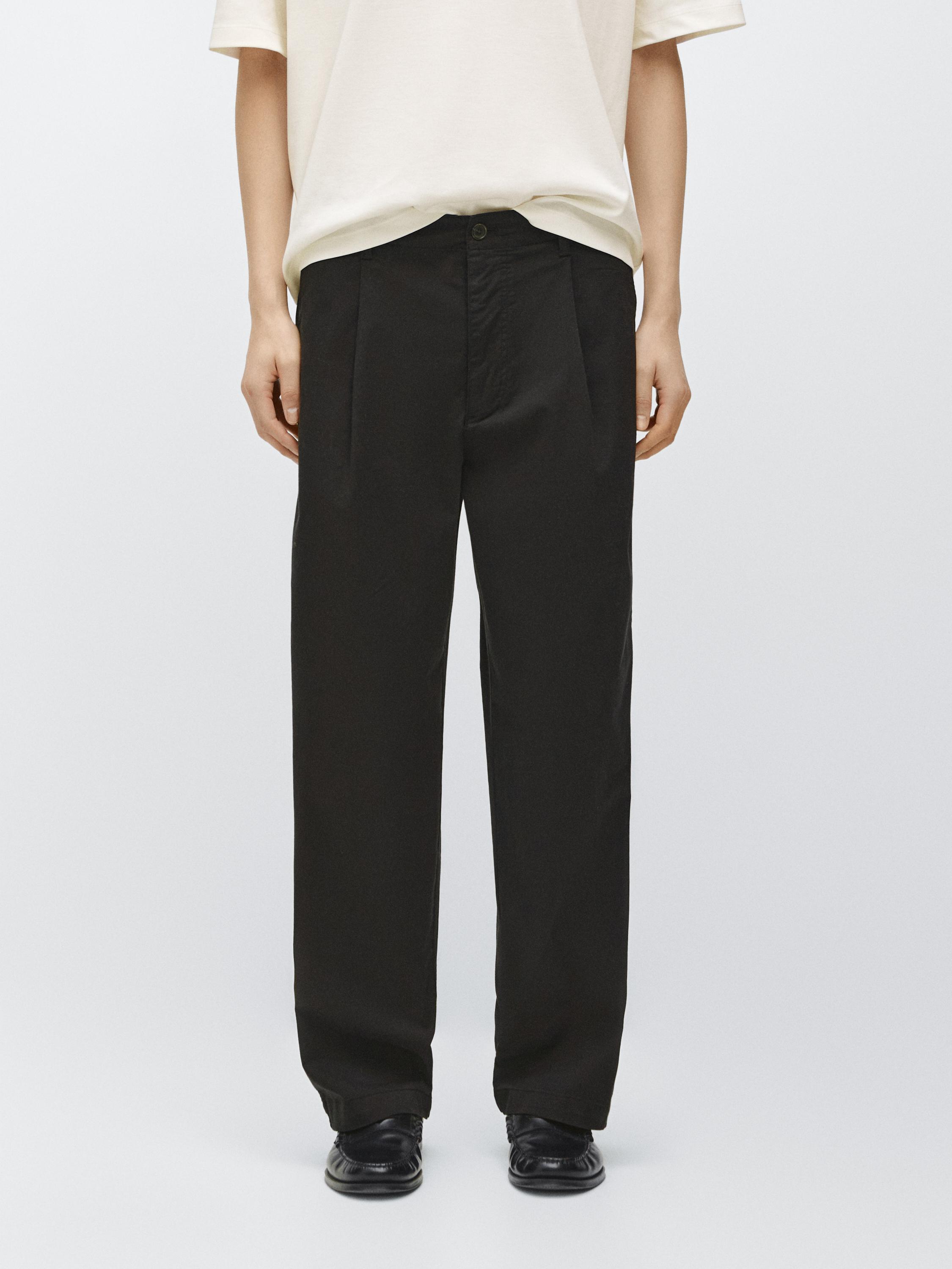 Cotton blend barrel fit trousers — BLACK