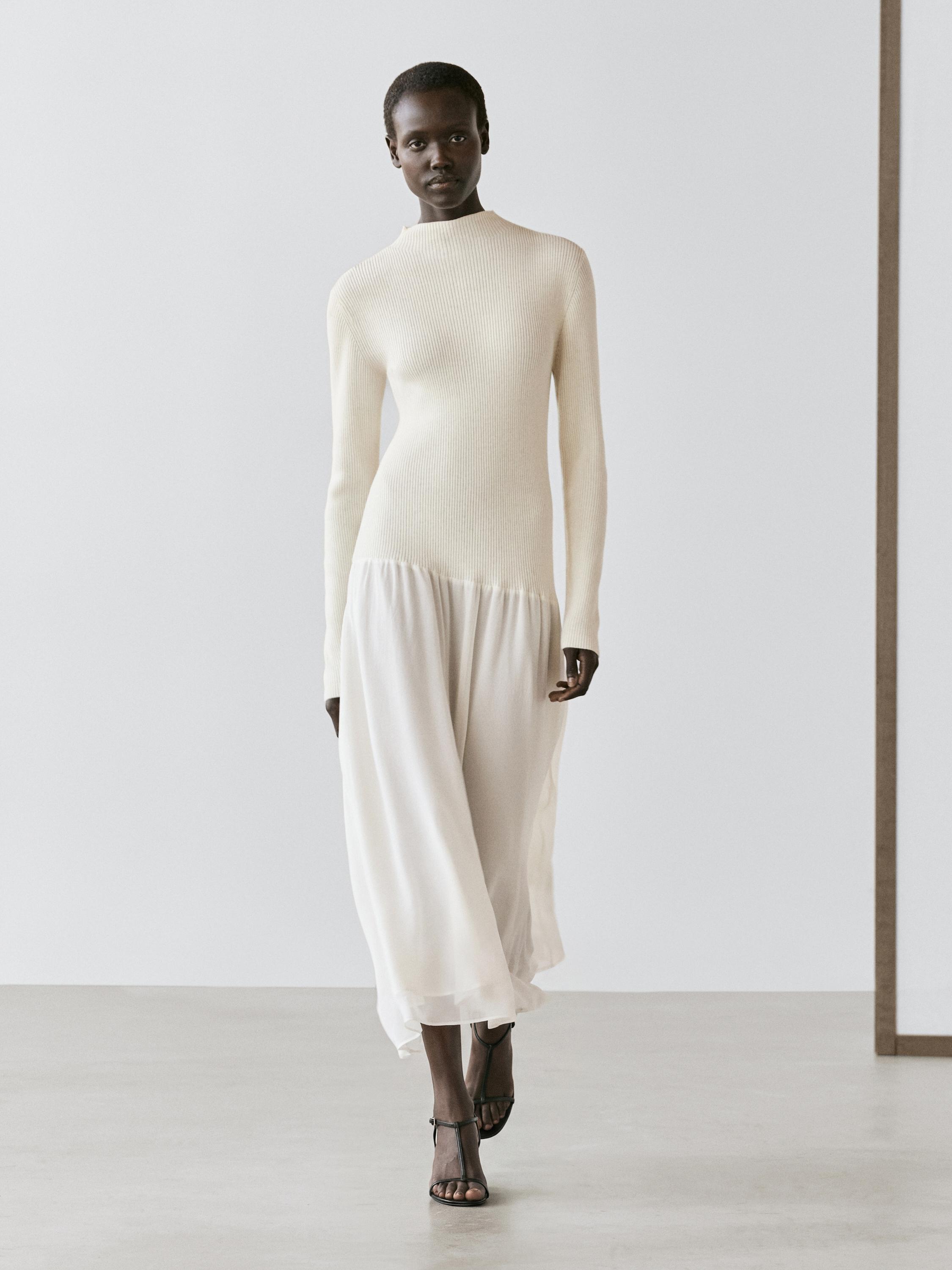 Knit dress with matching detail — CREAM