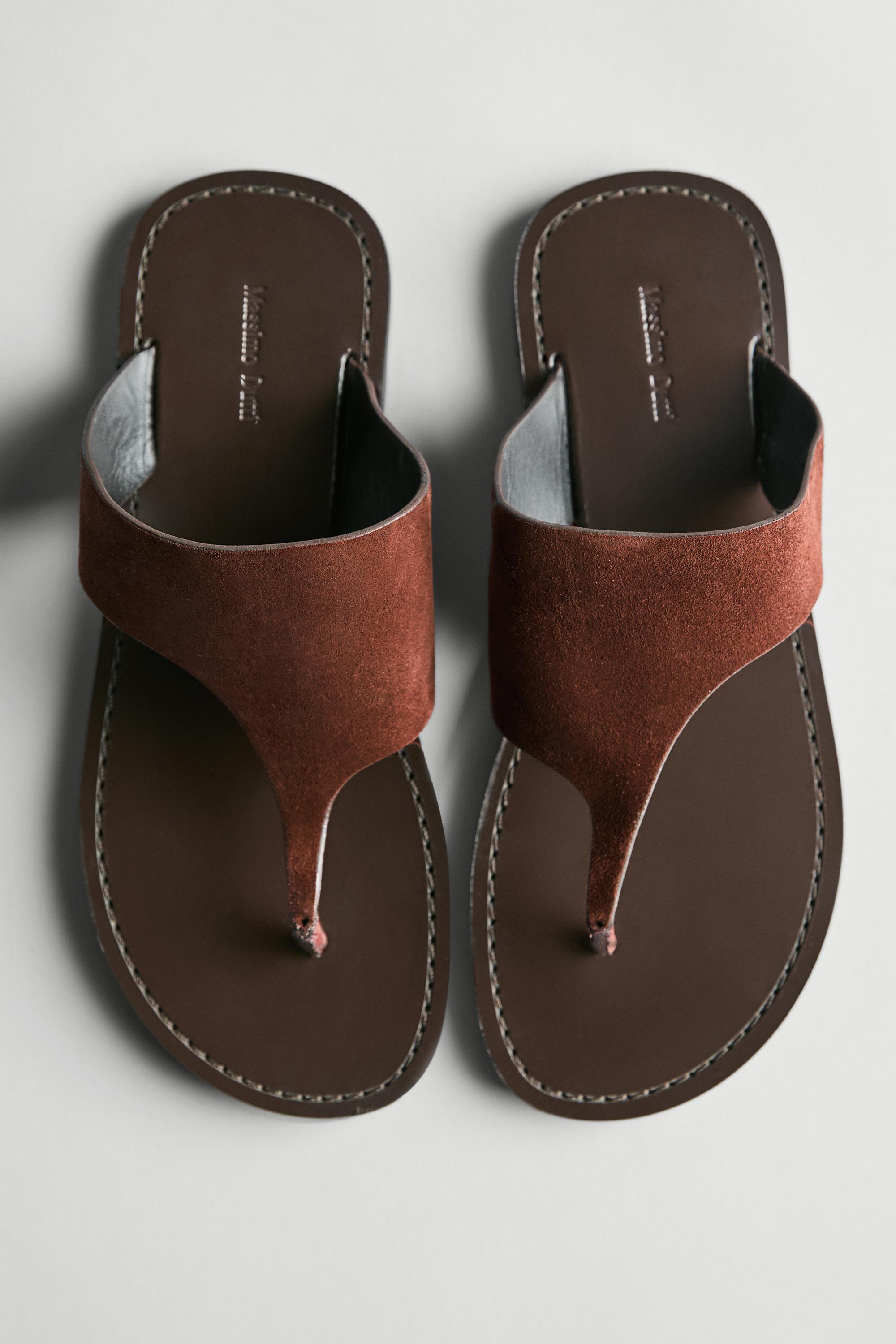 Split leather toe divider sandals — BURGUNDY