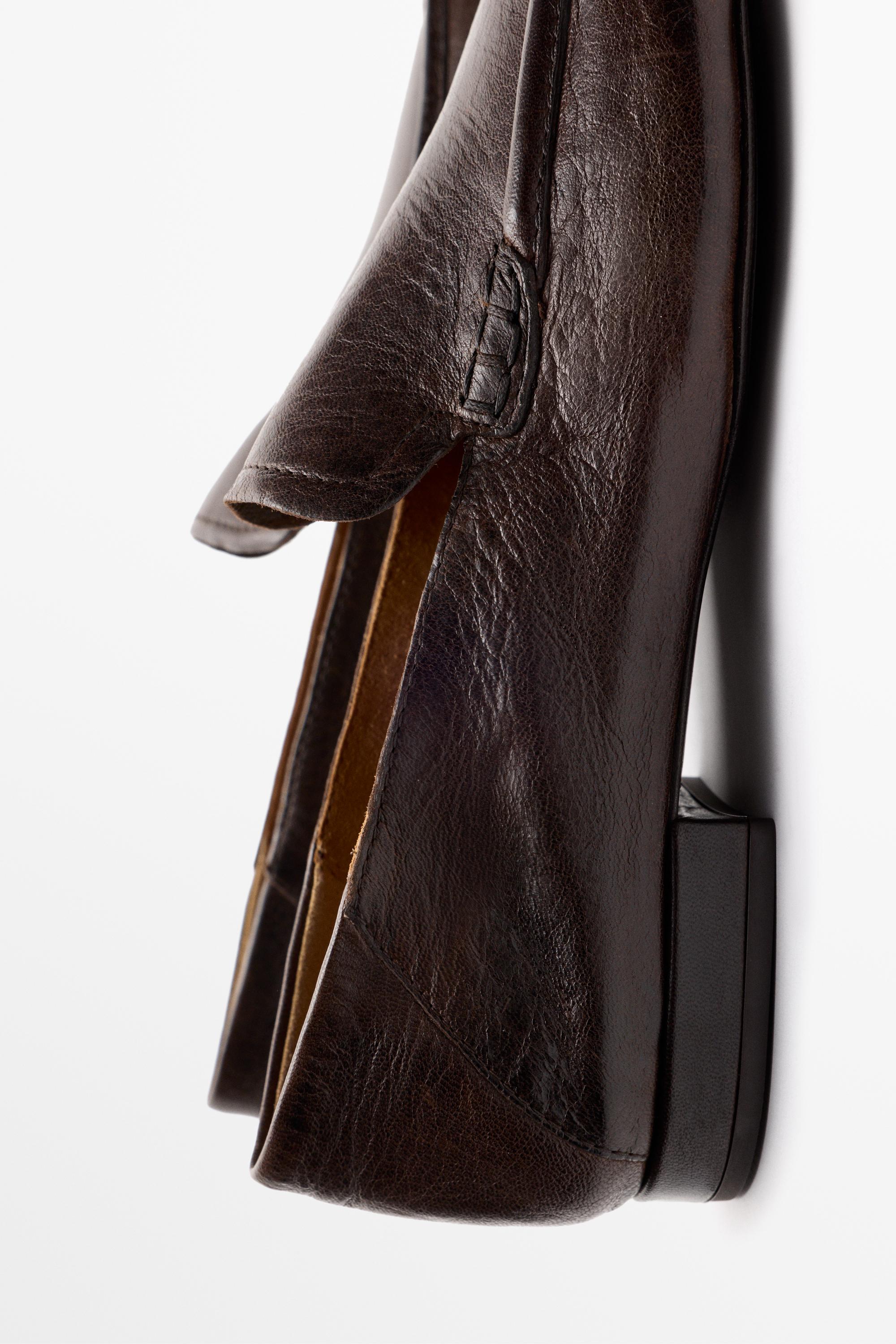 Leather heel loafer — BROWN