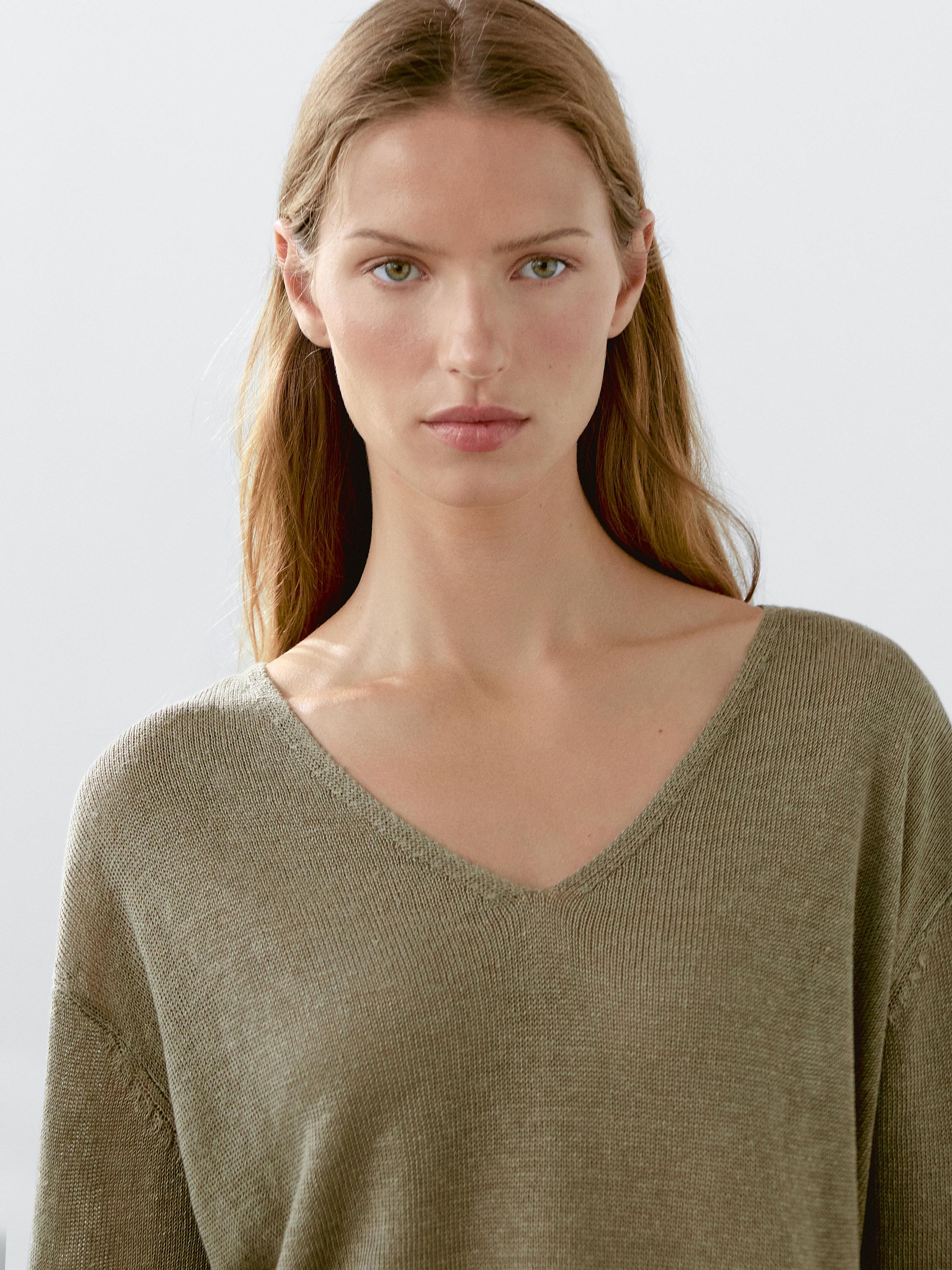 Long sleeve linen knit sweater