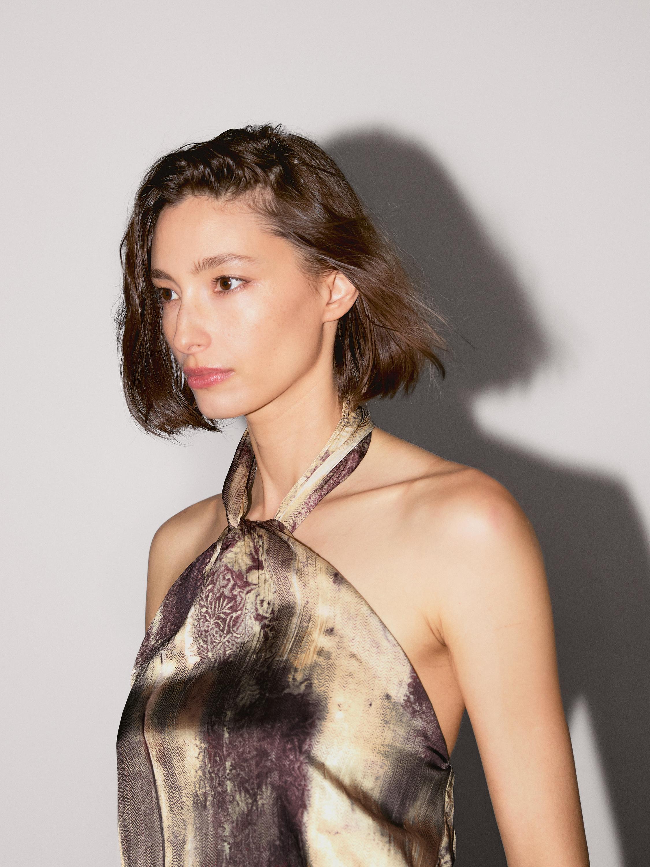 Printed satin fabric top
