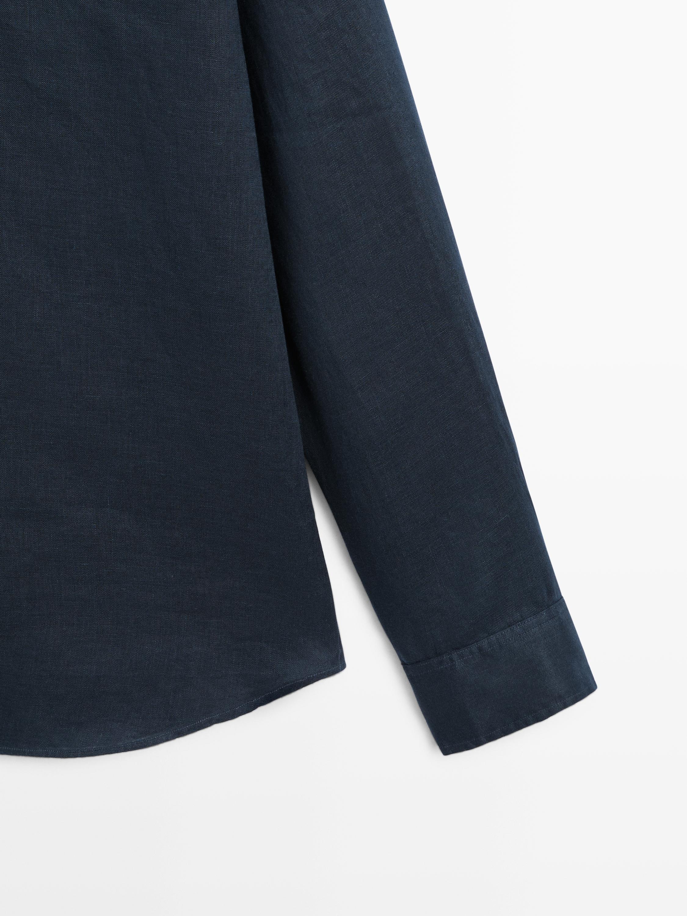 100% linen slim fit shirt — NAVY BLUE