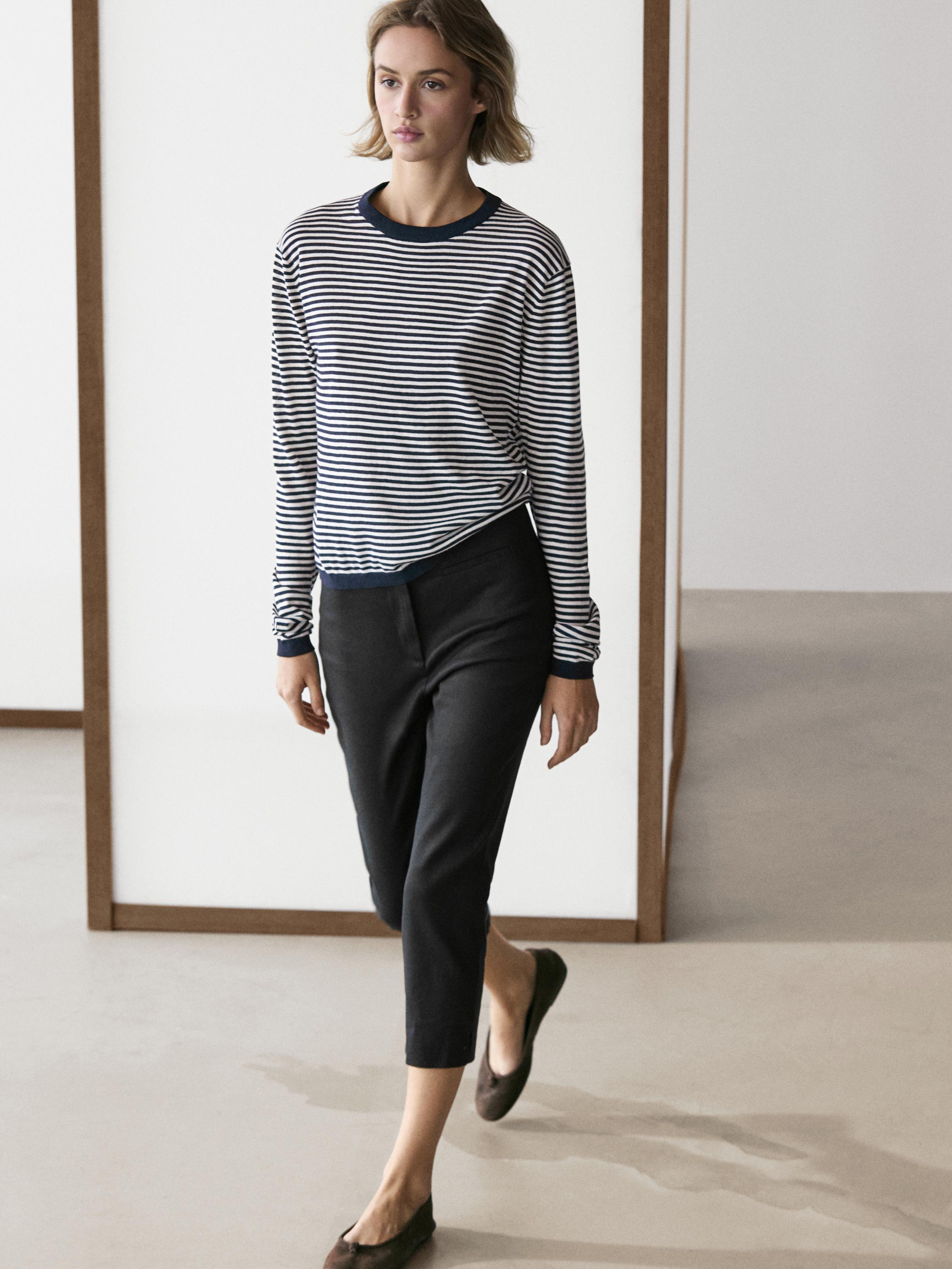 Cotton silk striped knit jumper