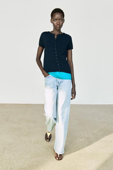 Cotton silk blend knit cardigan — NAVY BLUE 1