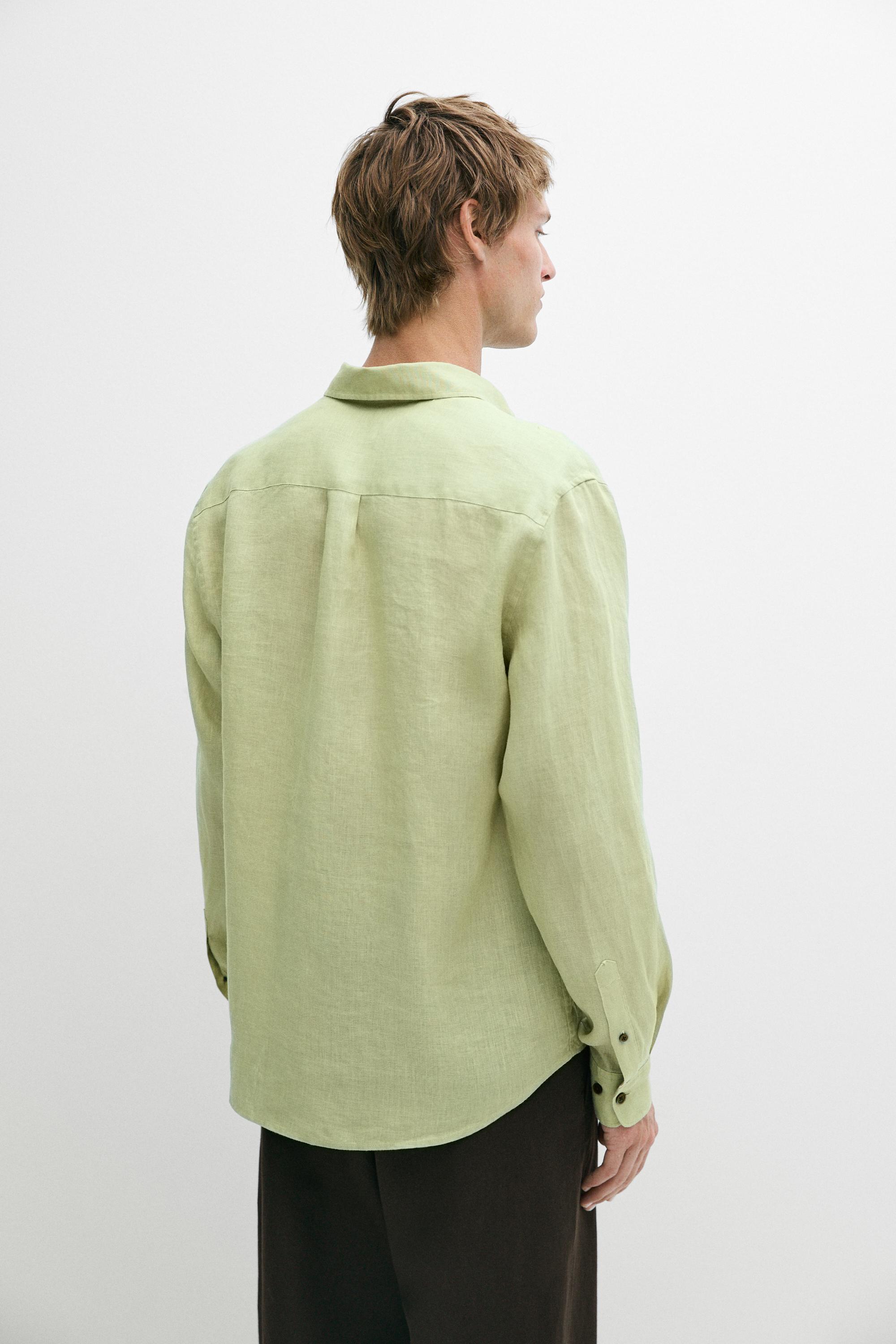 100% linen regular fit shirt — Green billiard