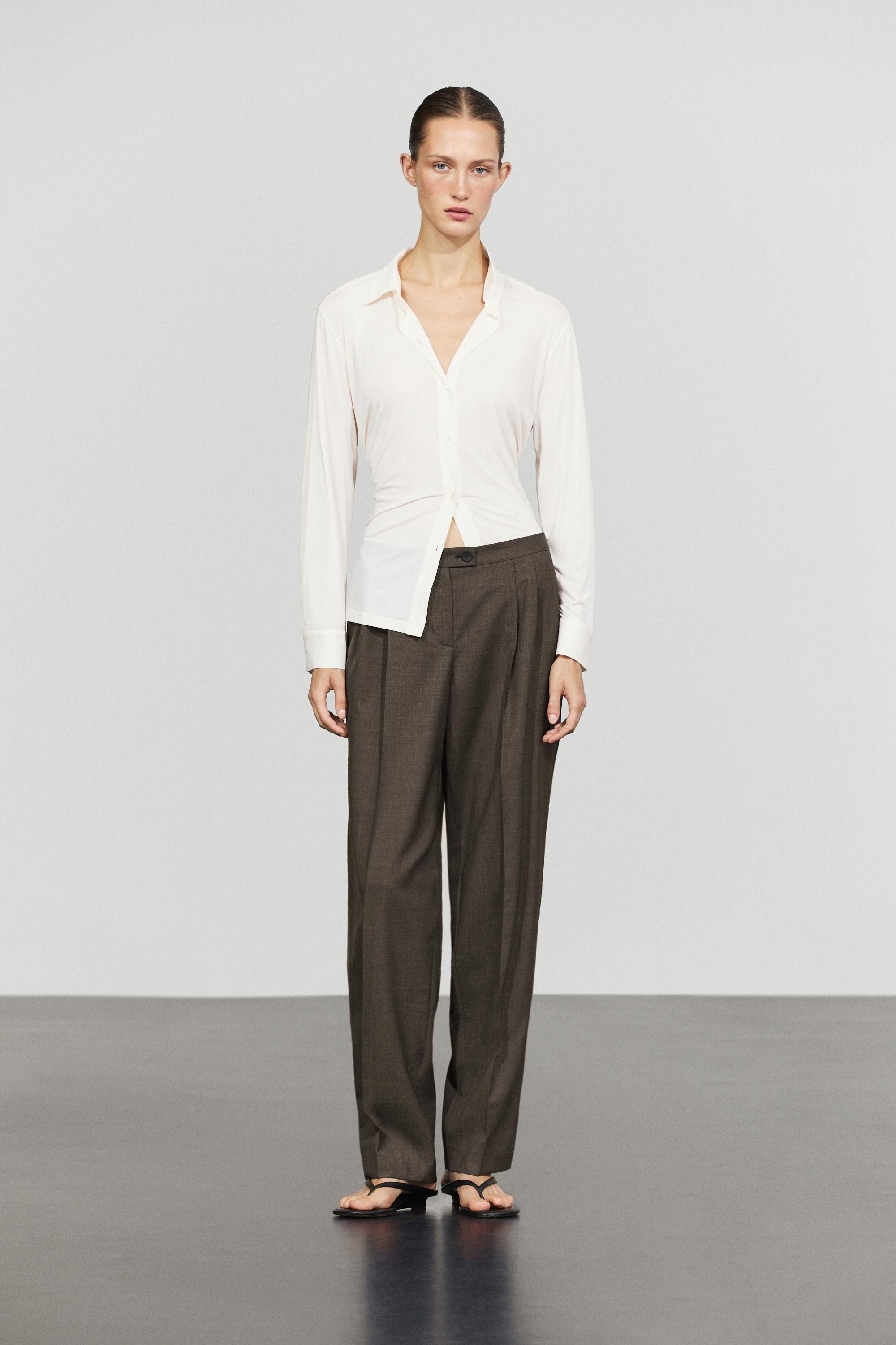 100% cool wool pleated pants — DARK GREY
