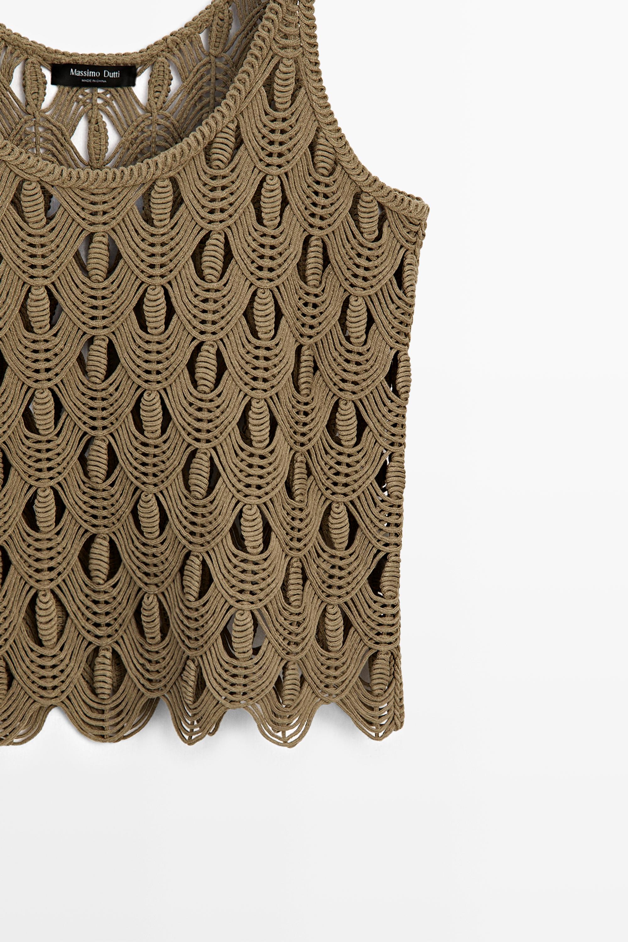 Strappy top with crochet detail — KHAKI