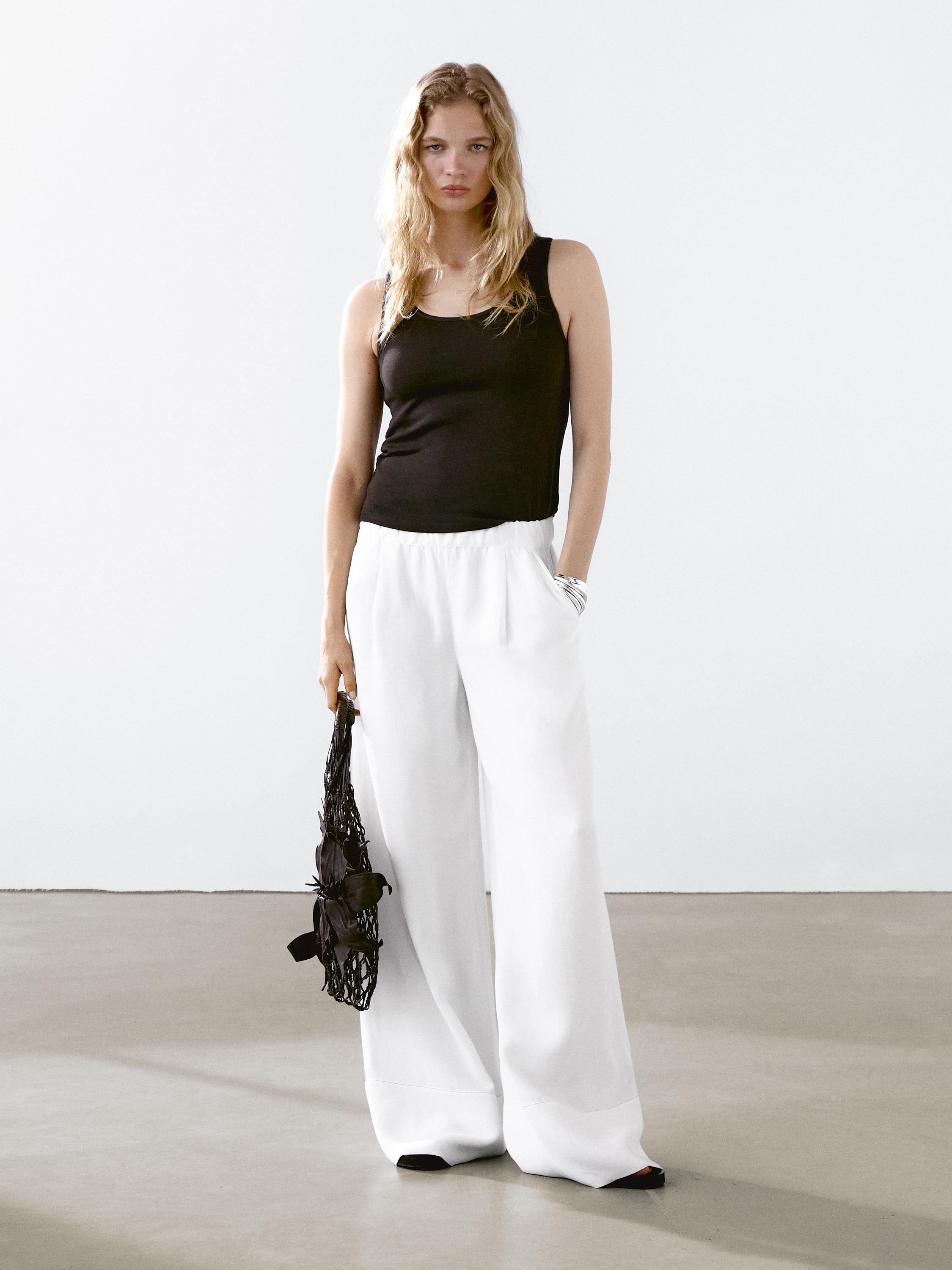 Wide-leg trousers with contrast topstitching