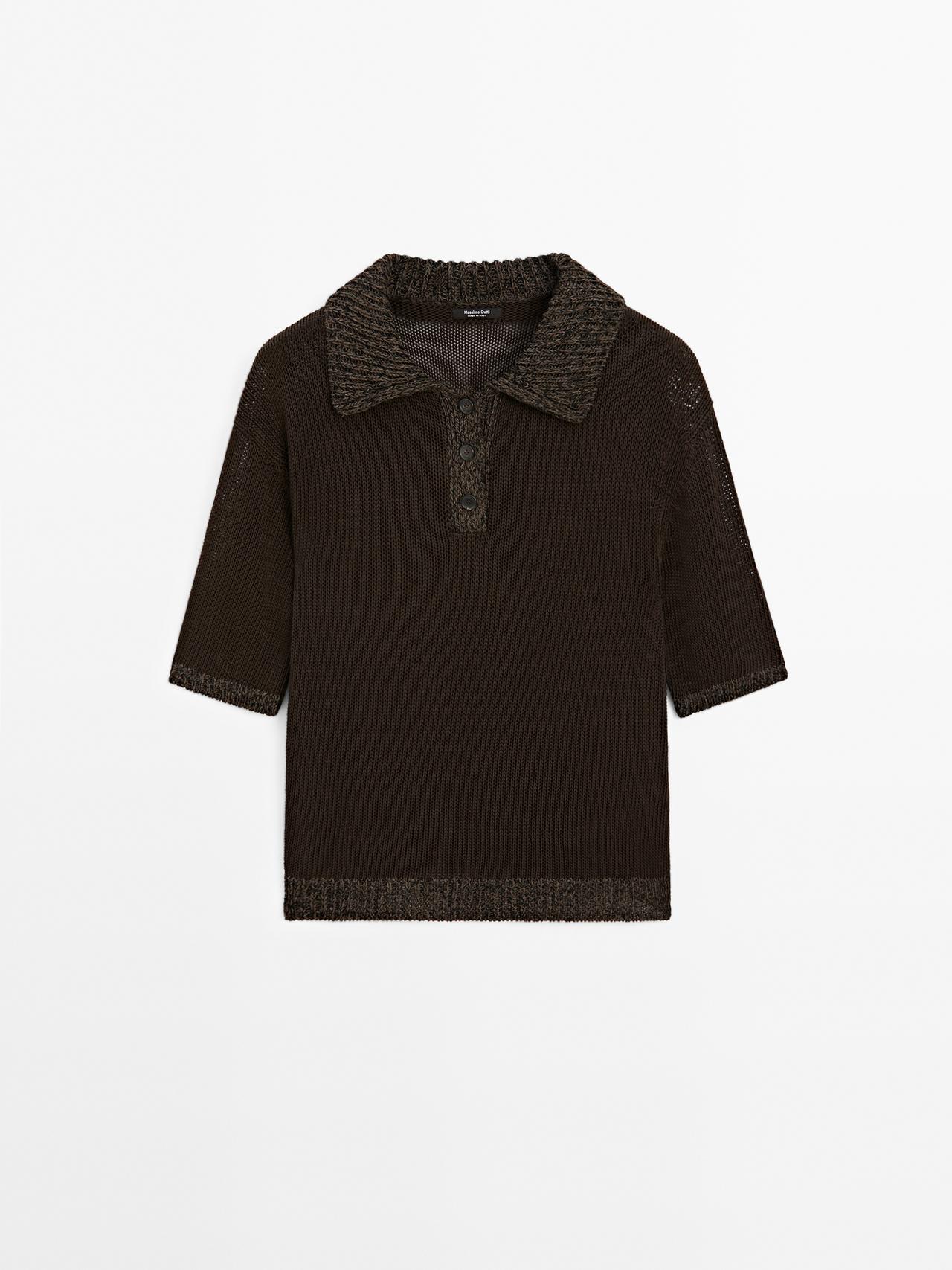 Massimo Dutti - Dame - Polotrøje Med Kontrasterende Krave - Chokolade - M