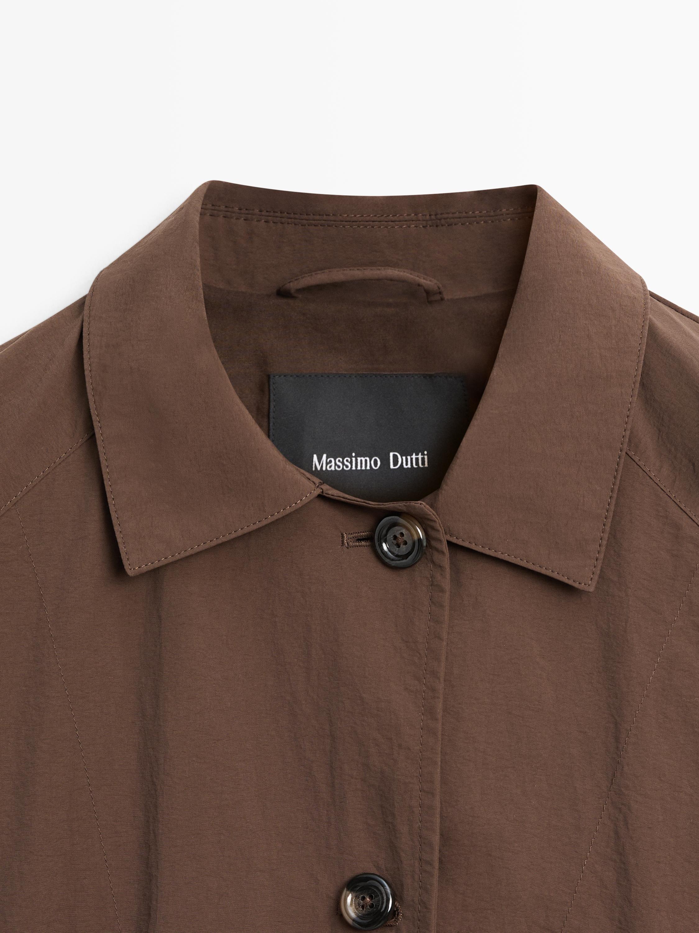 Oversize cape trench with neck detail — BROWN