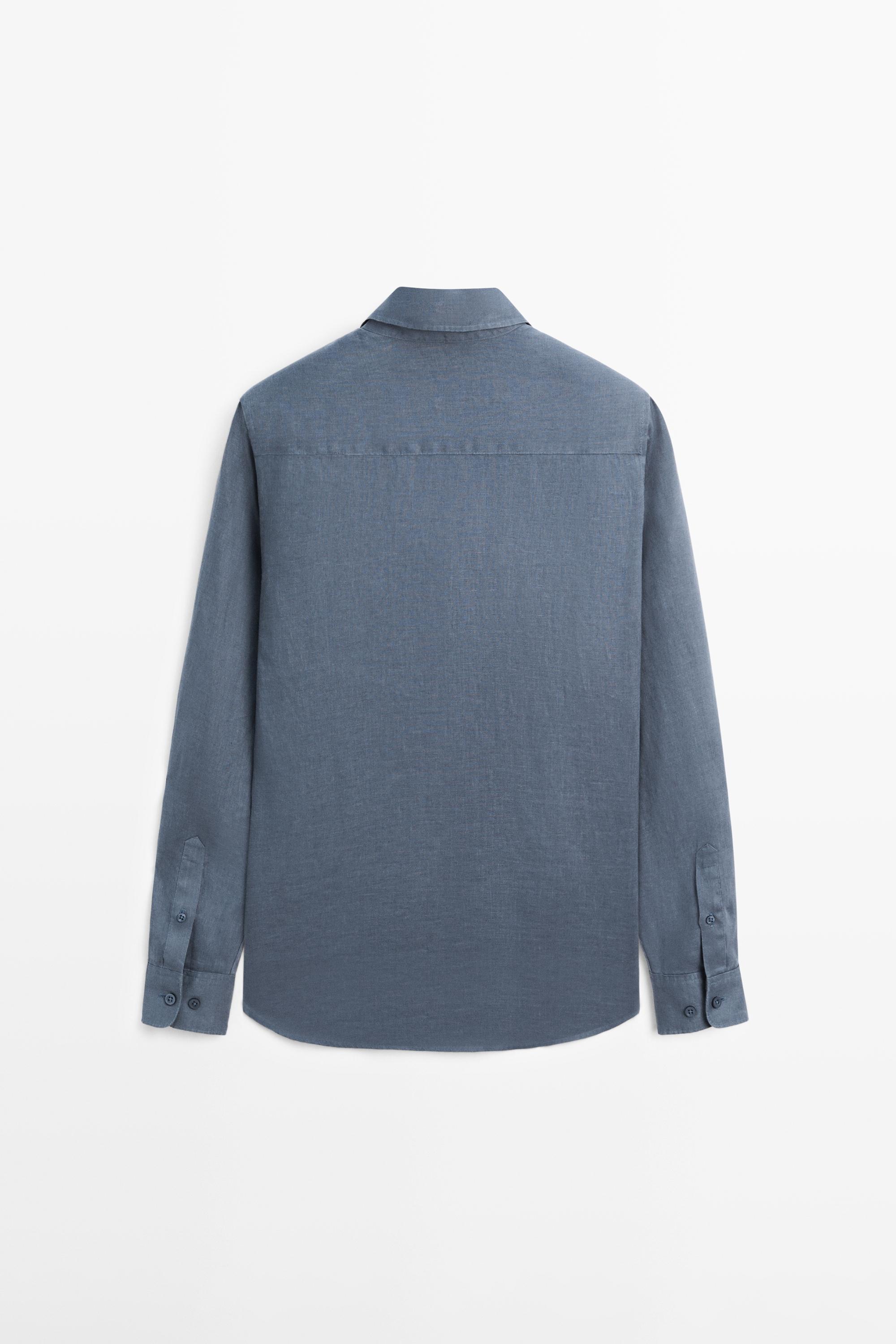 100% linen slim fit shirt — DARK BLUE