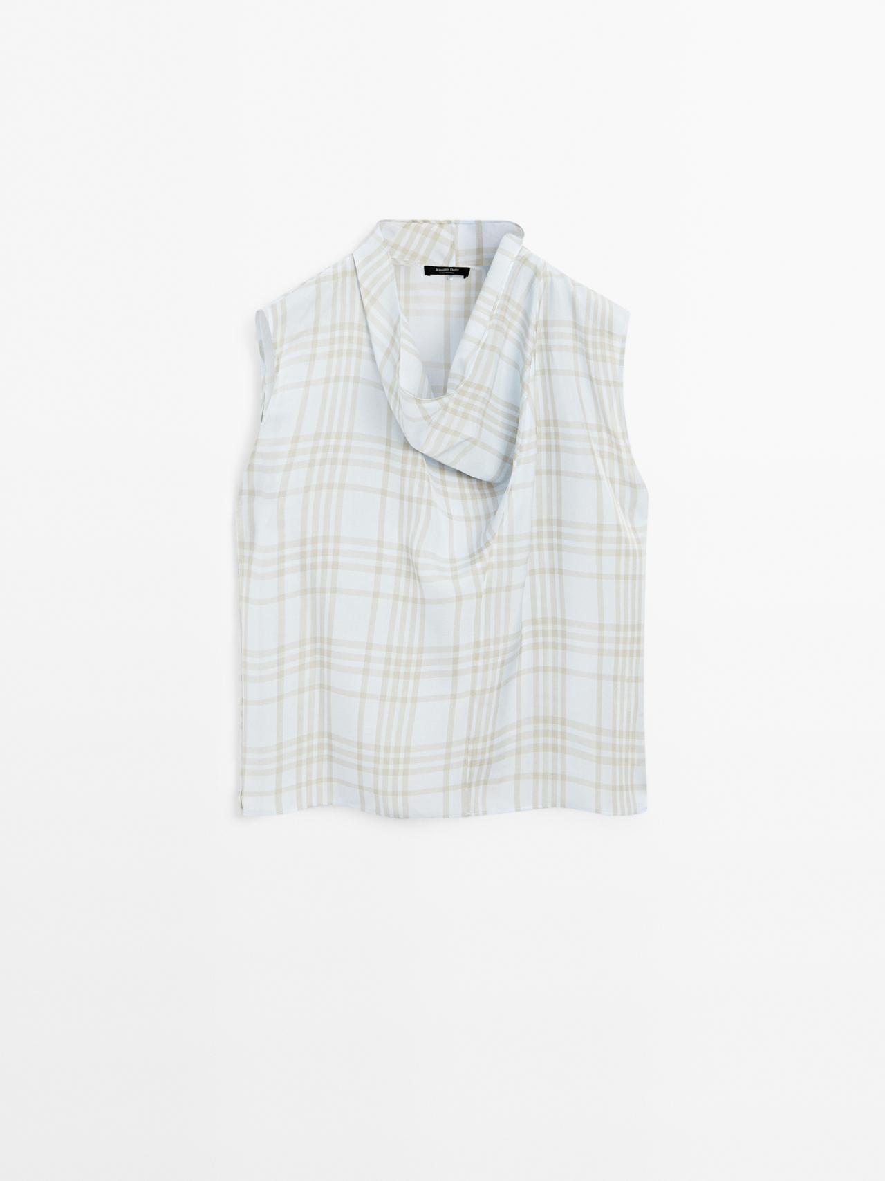 Massimo Dutti - Dame - Ternet Top Med Draperet Hals - Himmelblå - Xs