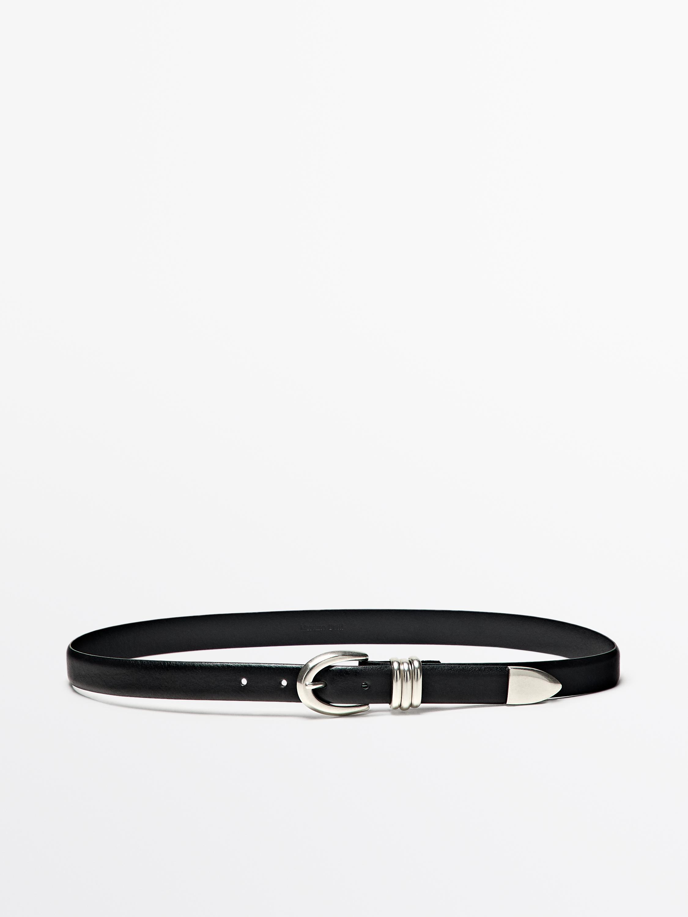 Nappa leather belt with metal detail — BLACK