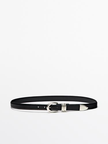 Nappa leather belt with metal detail — BLACK 2